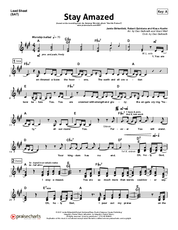 Stay Amazed Lead Sheet (SAT) (Gateway Worship)