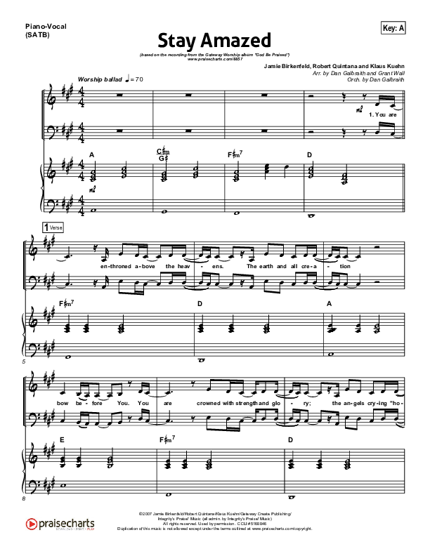 Stay Amazed Piano/Vocal (SATB) (Gateway Worship)