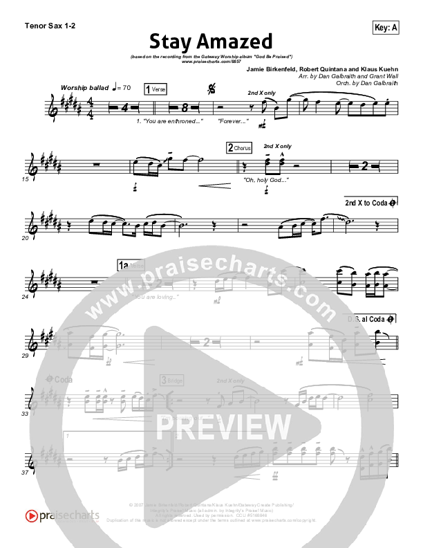 Stay Amazed Tenor Sax 1/2 (Gateway Worship)