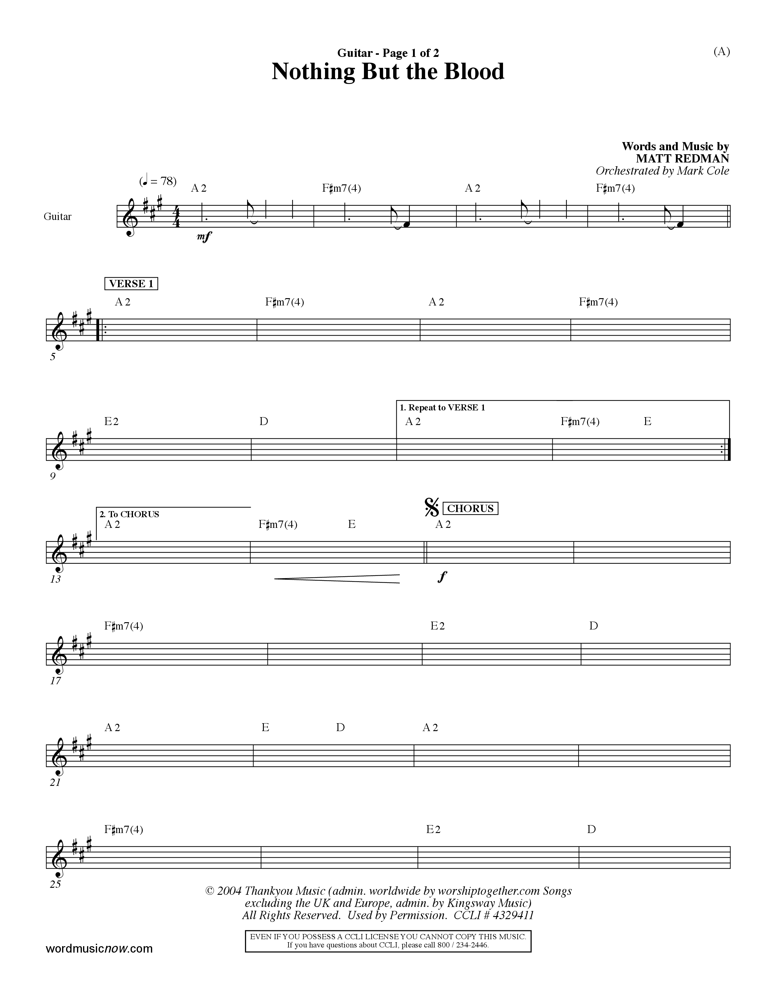 Nothing But The Blood (Choral Anthem SATB) Acoustic Guitar (Word Music Choral / Orch. Mark Cole)