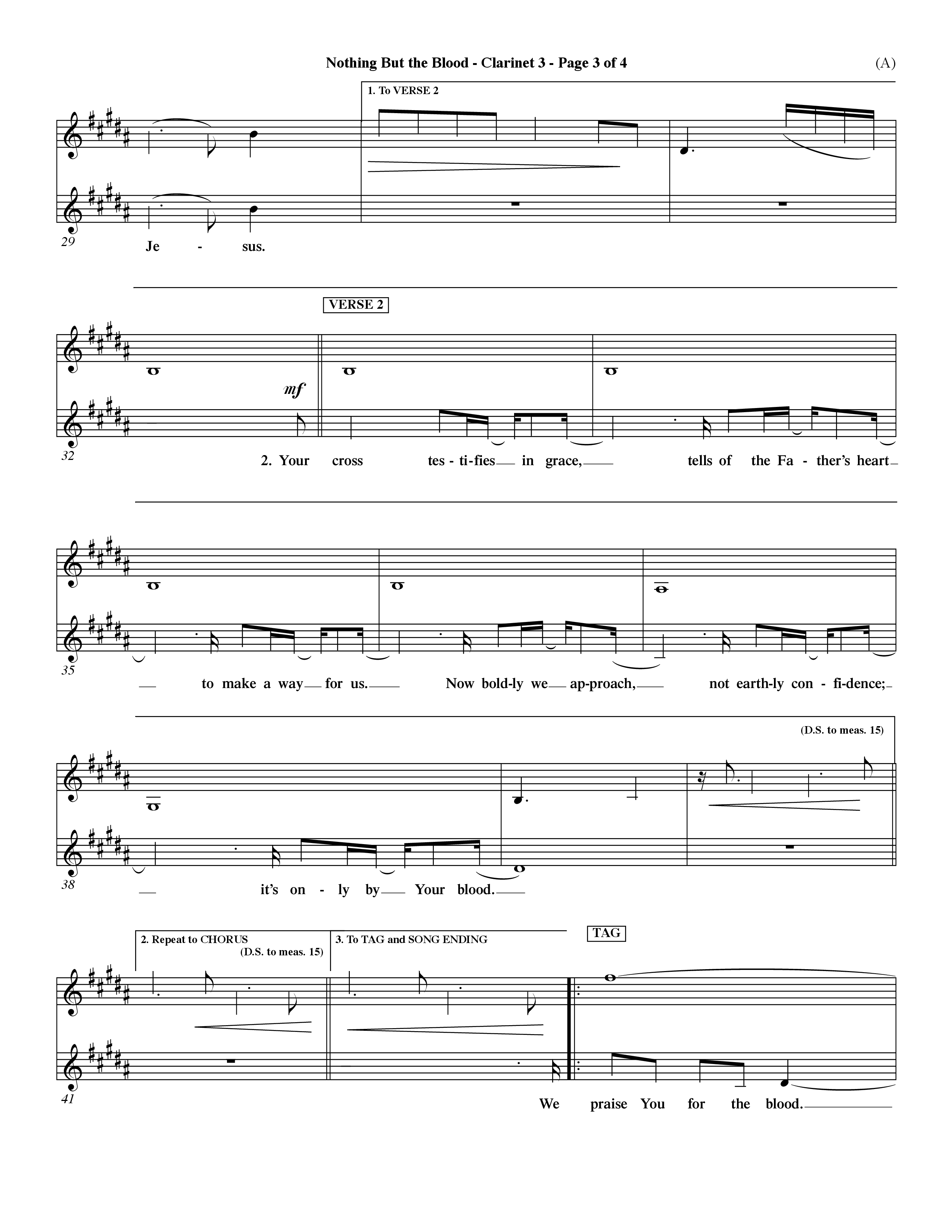 Nothing But The Blood (Choral Anthem SATB) Clarinet 3 (Word Music Choral / Orch. Mark Cole)