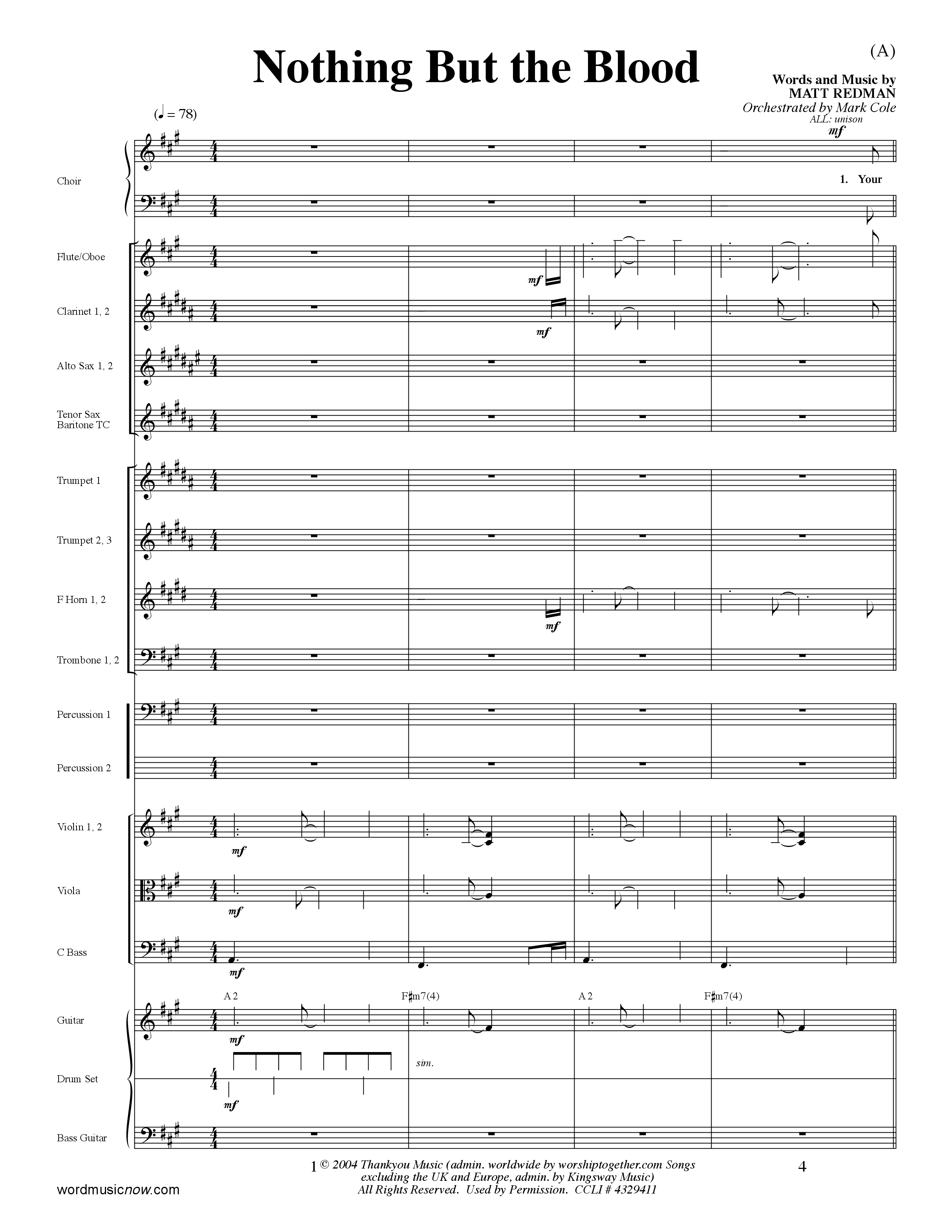 Nothing But The Blood (Choral Anthem SATB) Orchestration (Word Music Choral / Orch. Mark Cole)