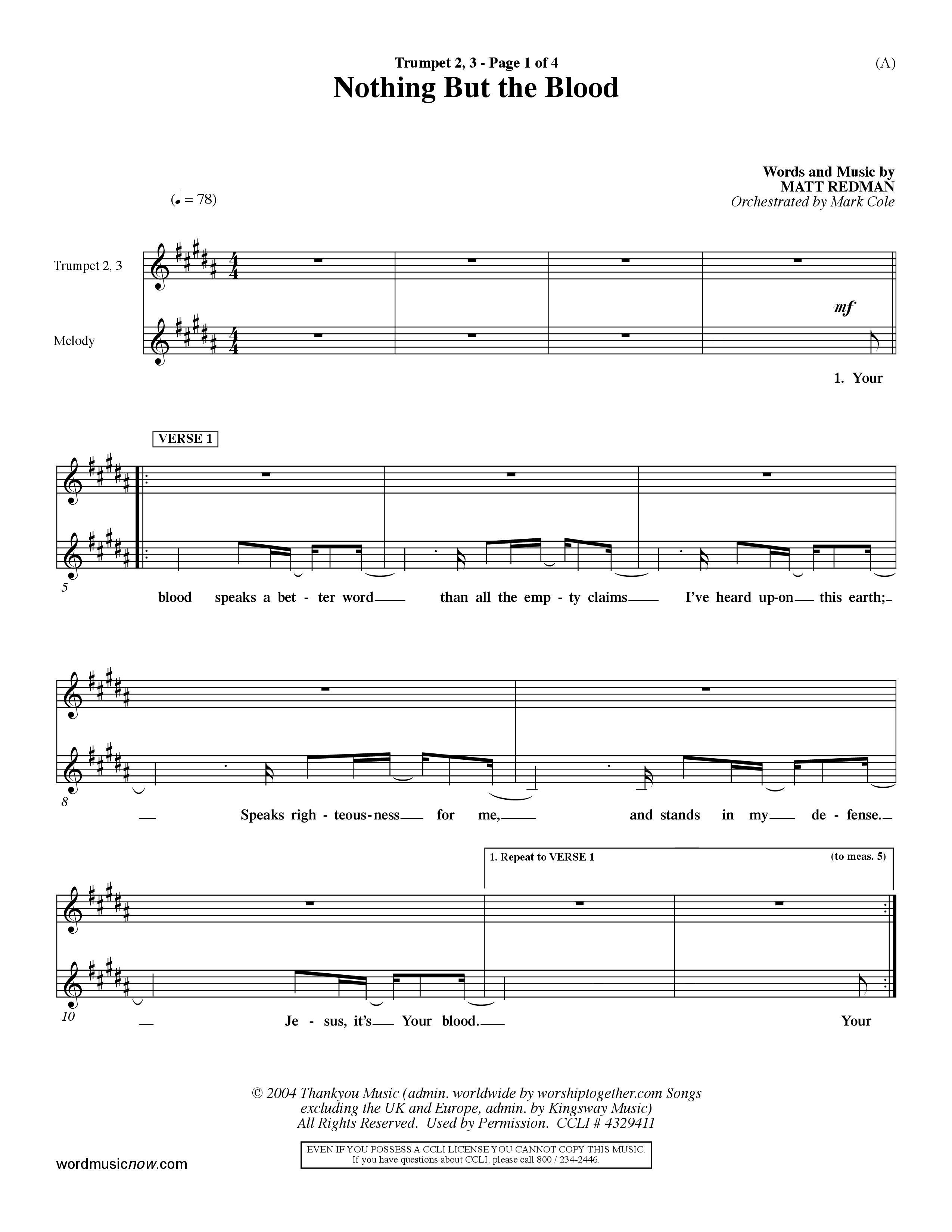 Nothing But The Blood (Choral Anthem SATB) Trumpet 2/3 (Word Music Choral / Orch. Mark Cole)