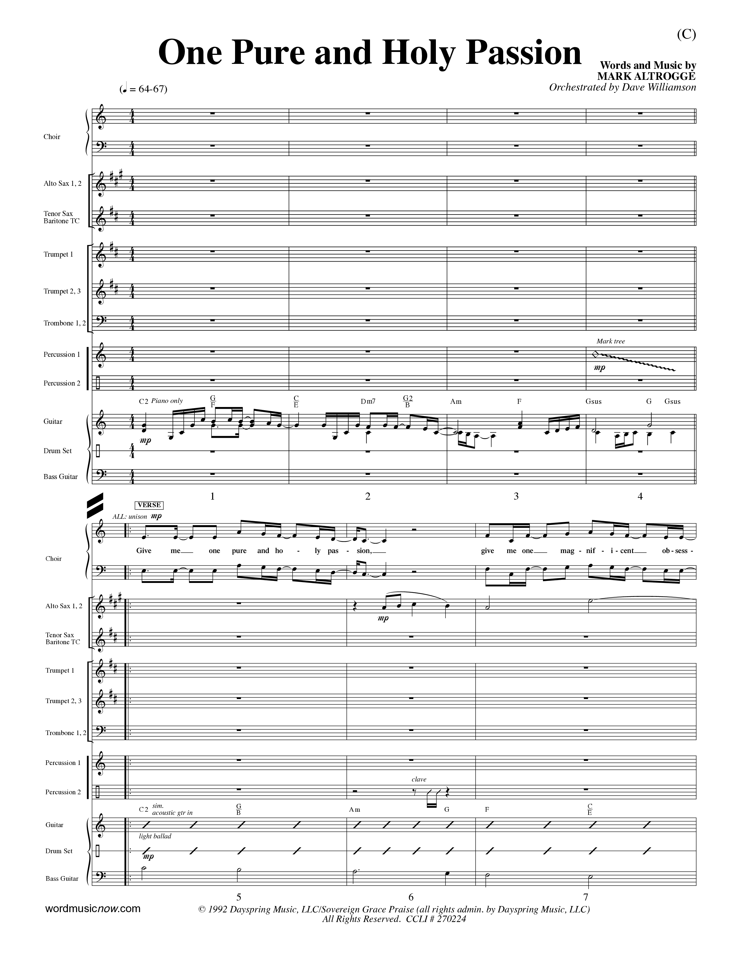 One Pure And Holy Passion (Choral Anthem SATB) Conductor's Score (Word Music Choral / Orch. Dave Williamson)
