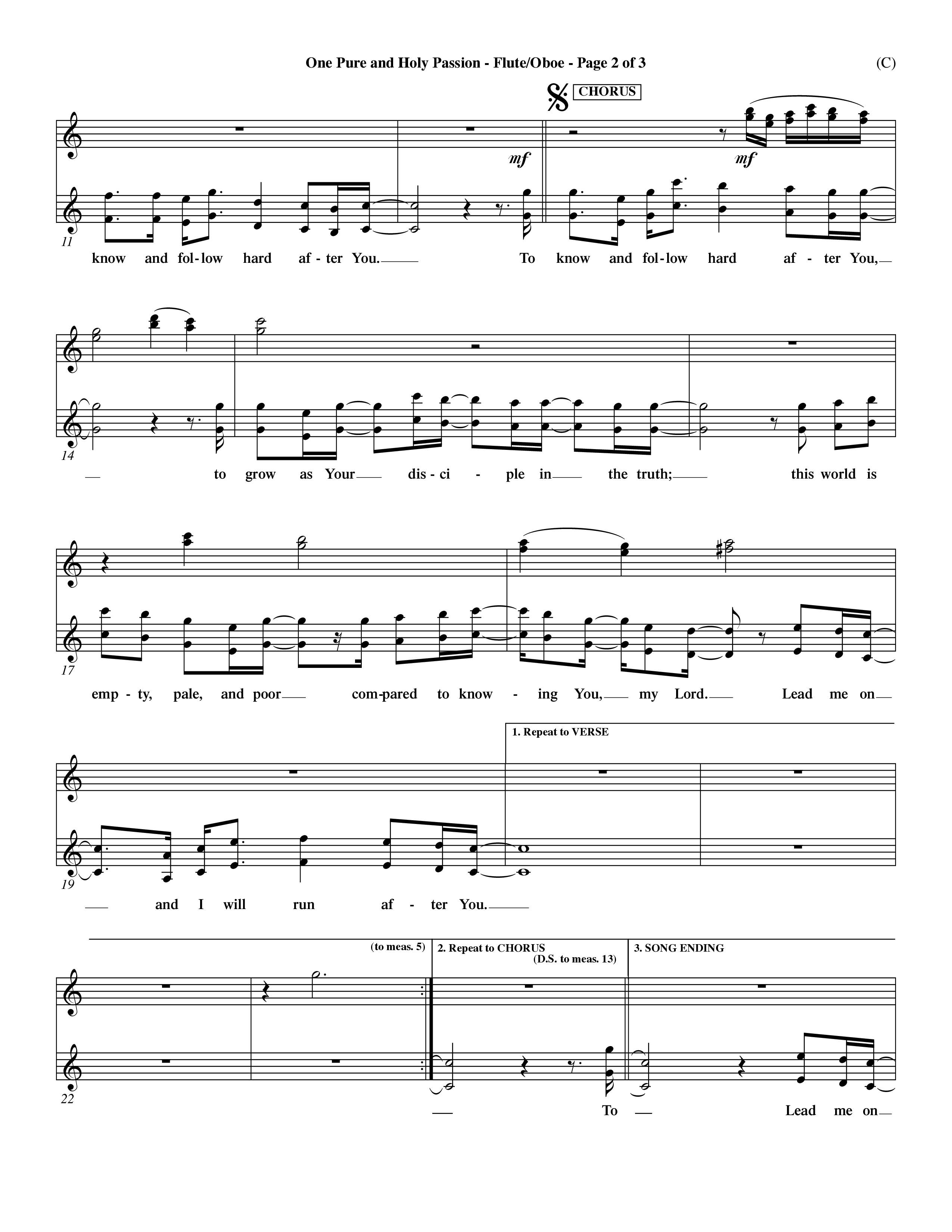 One Pure And Holy Passion (Choral Anthem SATB) Flute/Oboe (Word Music Choral / Orch. Dave Williamson)