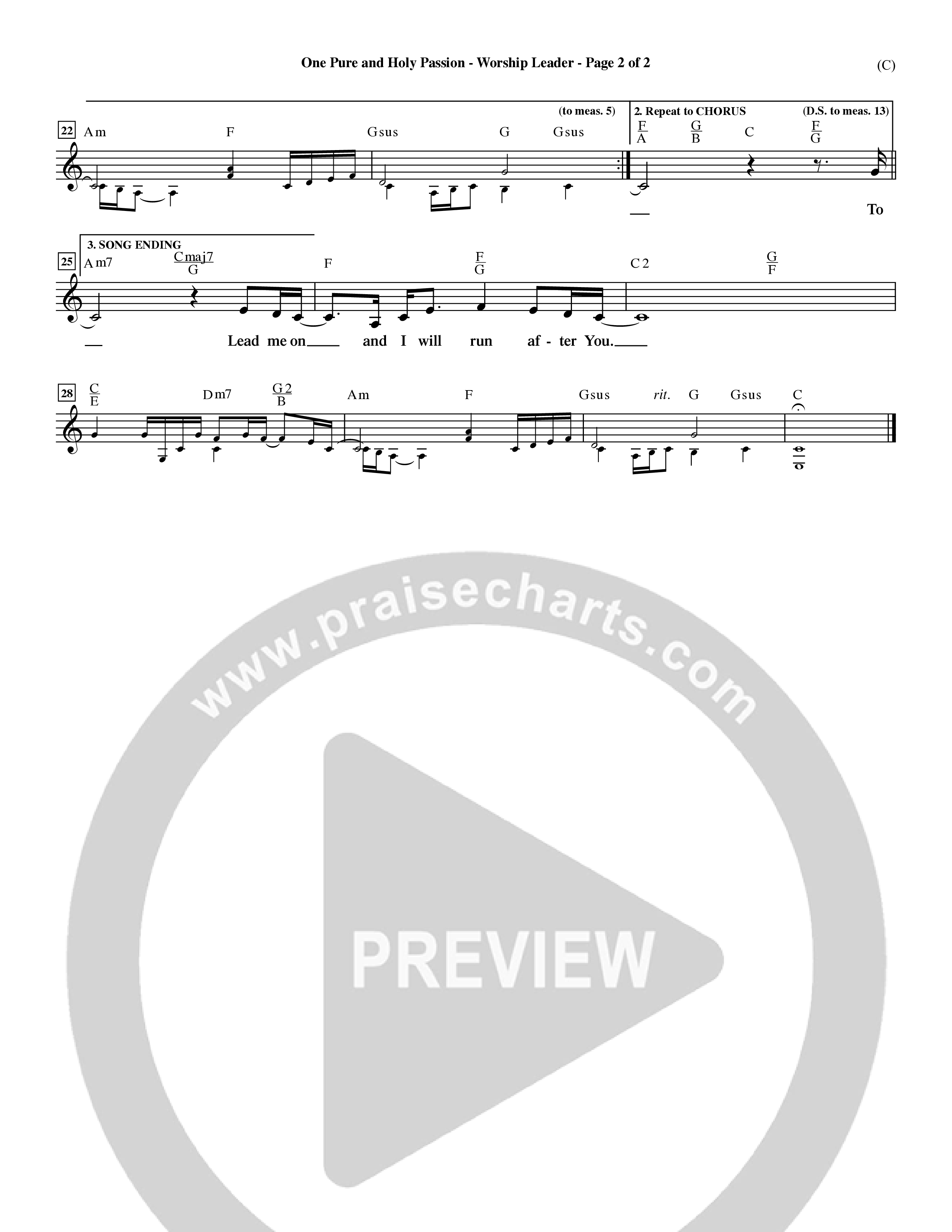One Pure And Holy Passion (Choral Anthem SATB) Lead Sheet (Mel) (Word Music Choral / Orch. Dave Williamson)