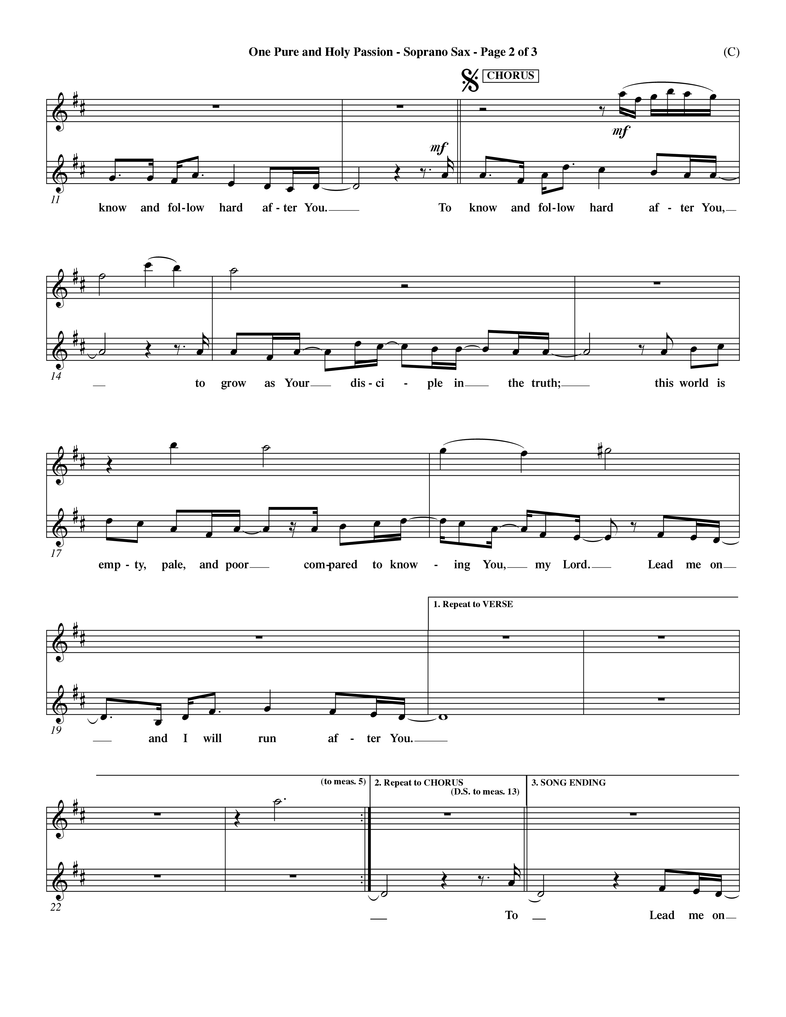 One Pure And Holy Passion (Choral Anthem SATB) Saxophone (Word Music Choral / Orch. Dave Williamson)