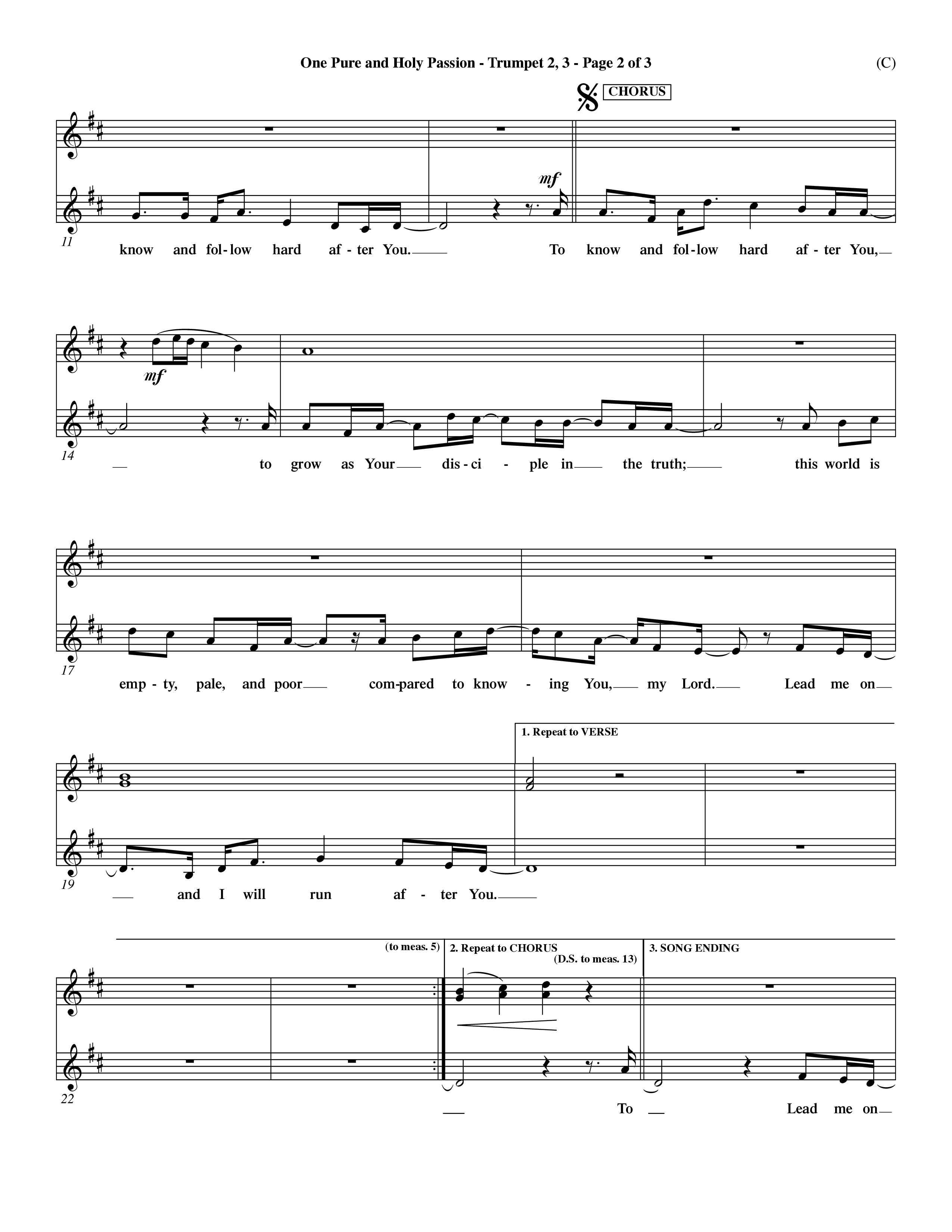 One Pure And Holy Passion (Choral Anthem SATB) Trumpet 2/3 (Word Music Choral / Orch. Dave Williamson)