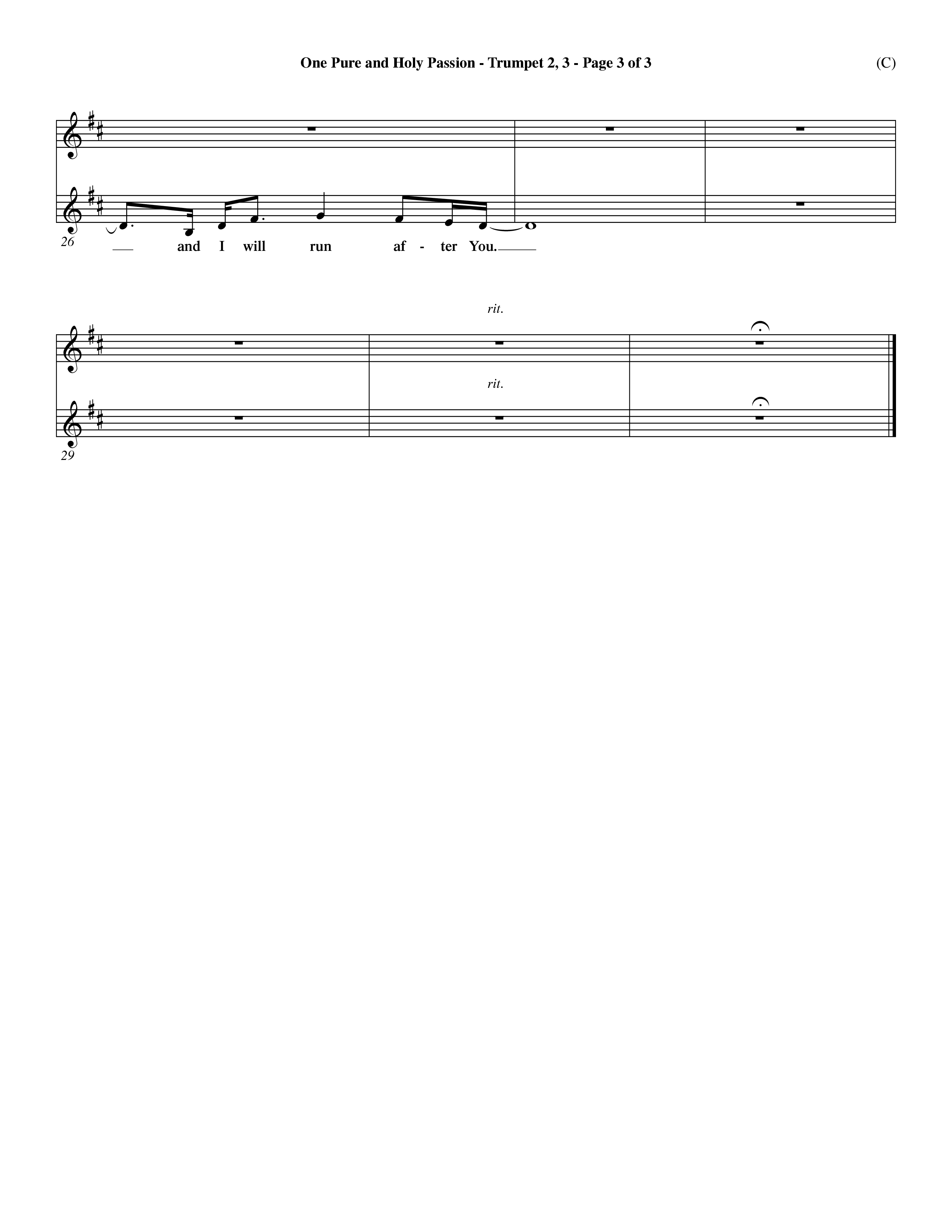 One Pure And Holy Passion (Choral Anthem SATB) Trumpet 2/3 (Word Music Choral / Orch. Dave Williamson)