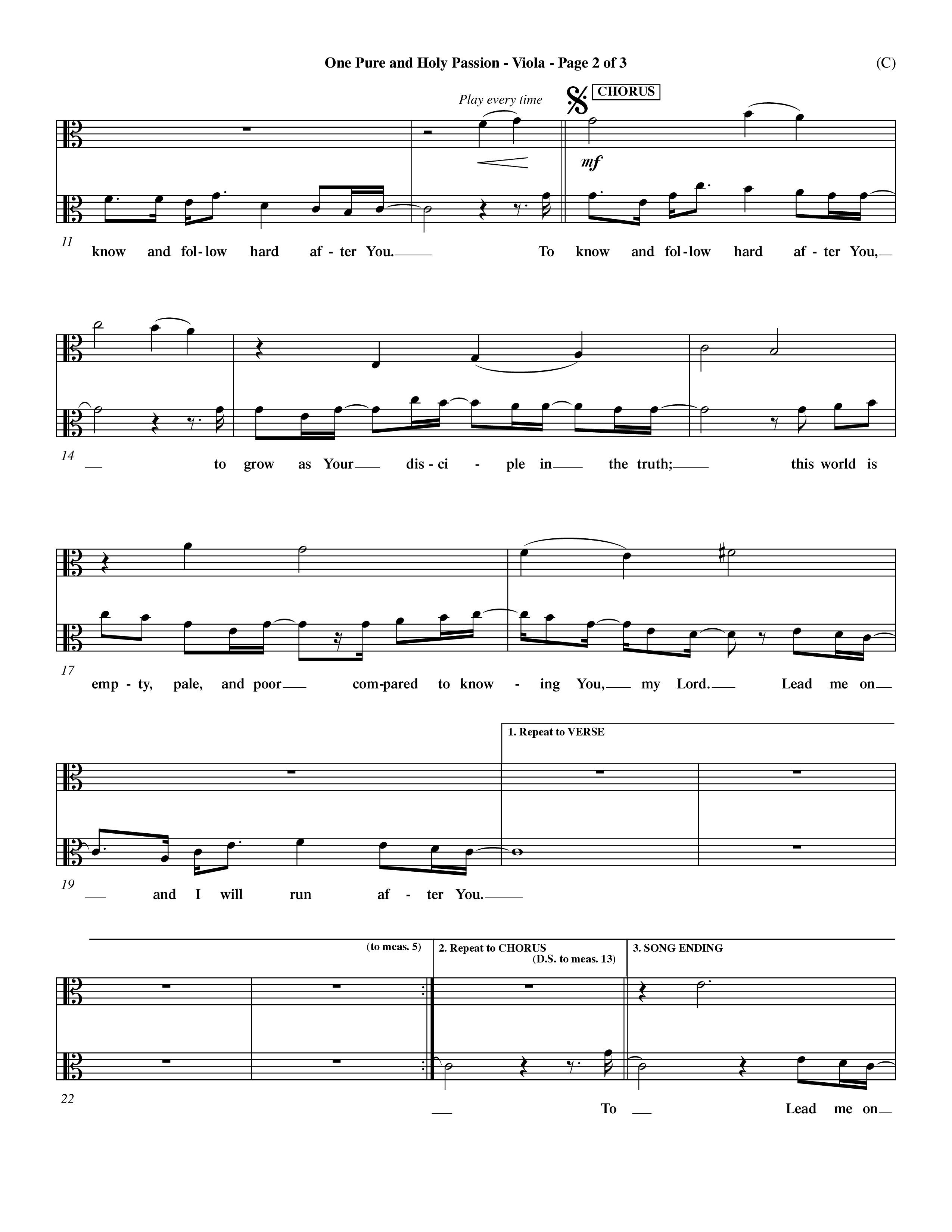 One Pure And Holy Passion (Choral Anthem SATB) Viola (Word Music Choral / Orch. Dave Williamson)