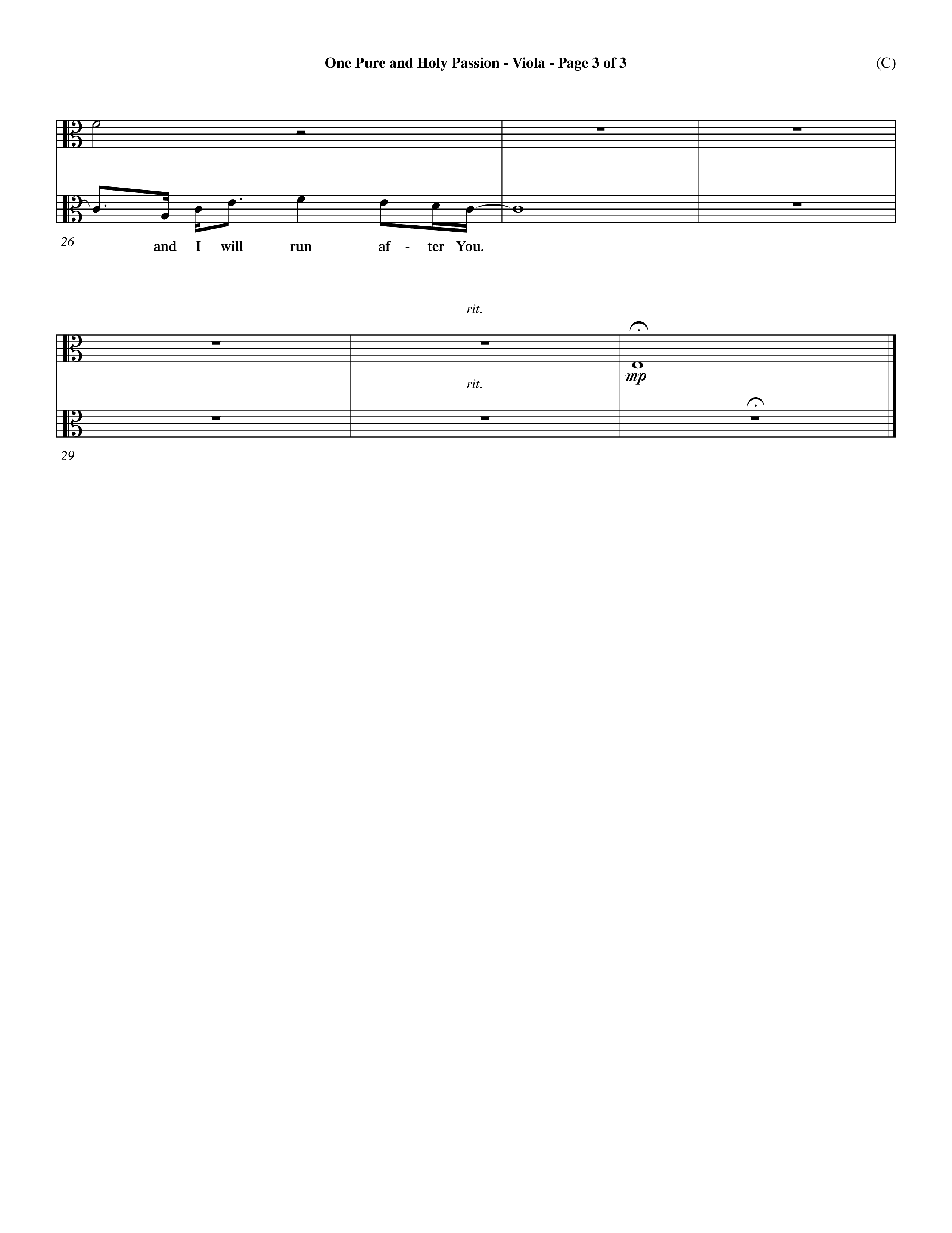 One Pure And Holy Passion (Choral Anthem SATB) Viola (Word Music Choral / Orch. Dave Williamson)