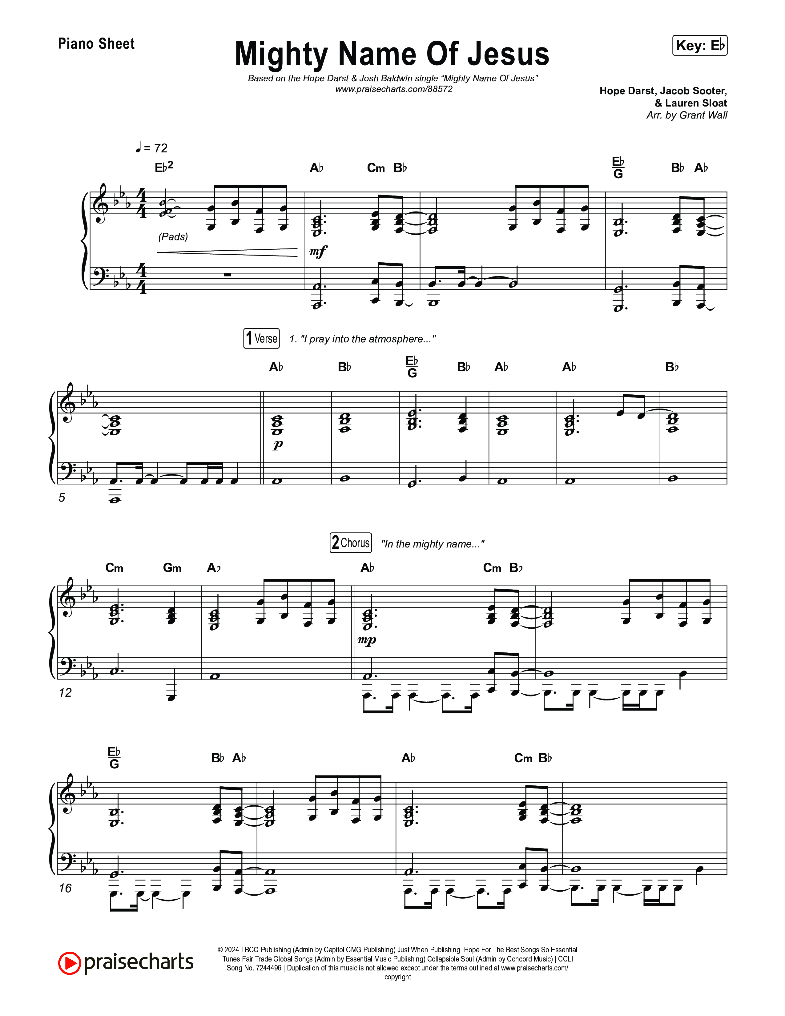 Mighty Name Of Jesus Piano Sheet (Hope Darst / Josh Baldwin)