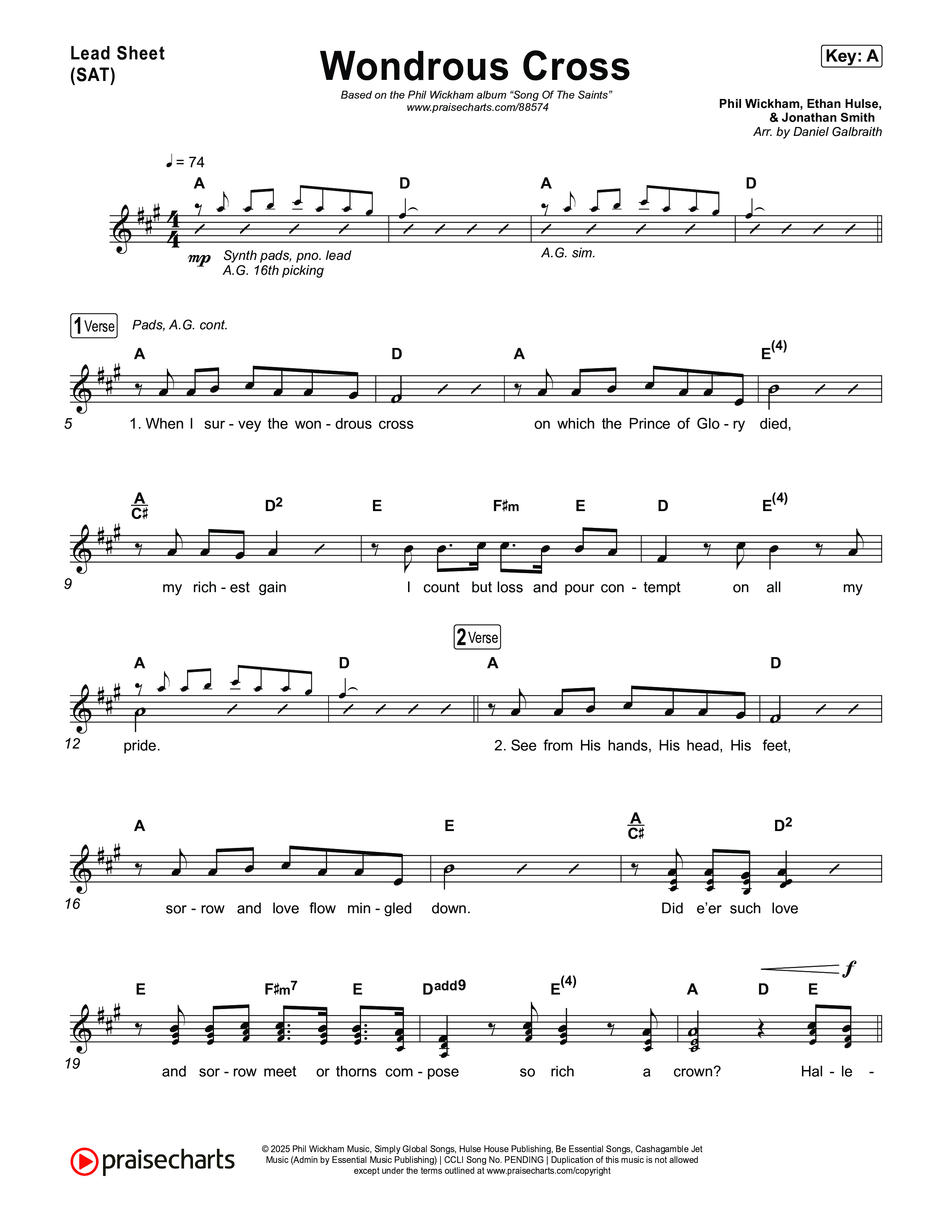 Wondrous Cross Lead Sheet (SAT) (Phil Wickham)