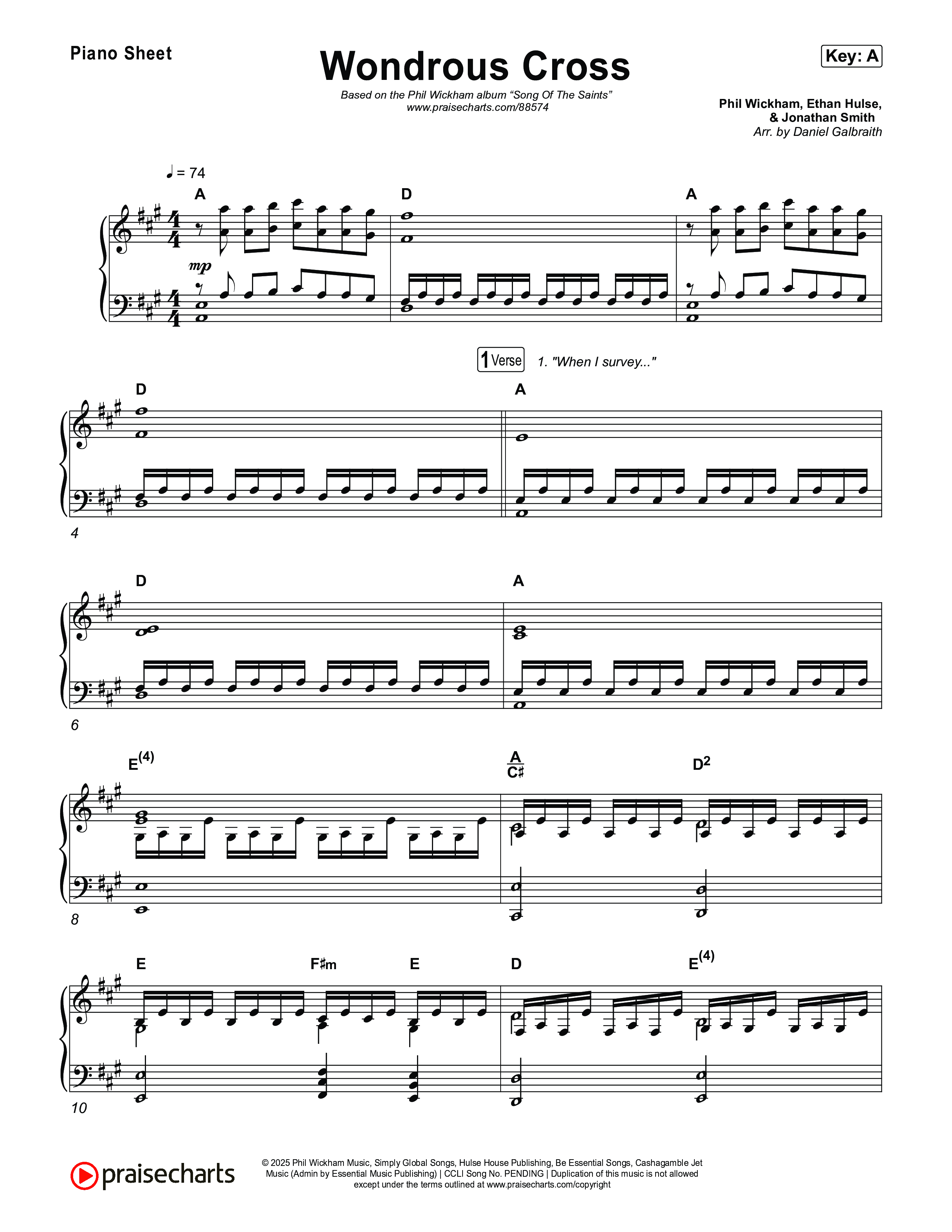 Wondrous Cross Piano Sheet (Phil Wickham)