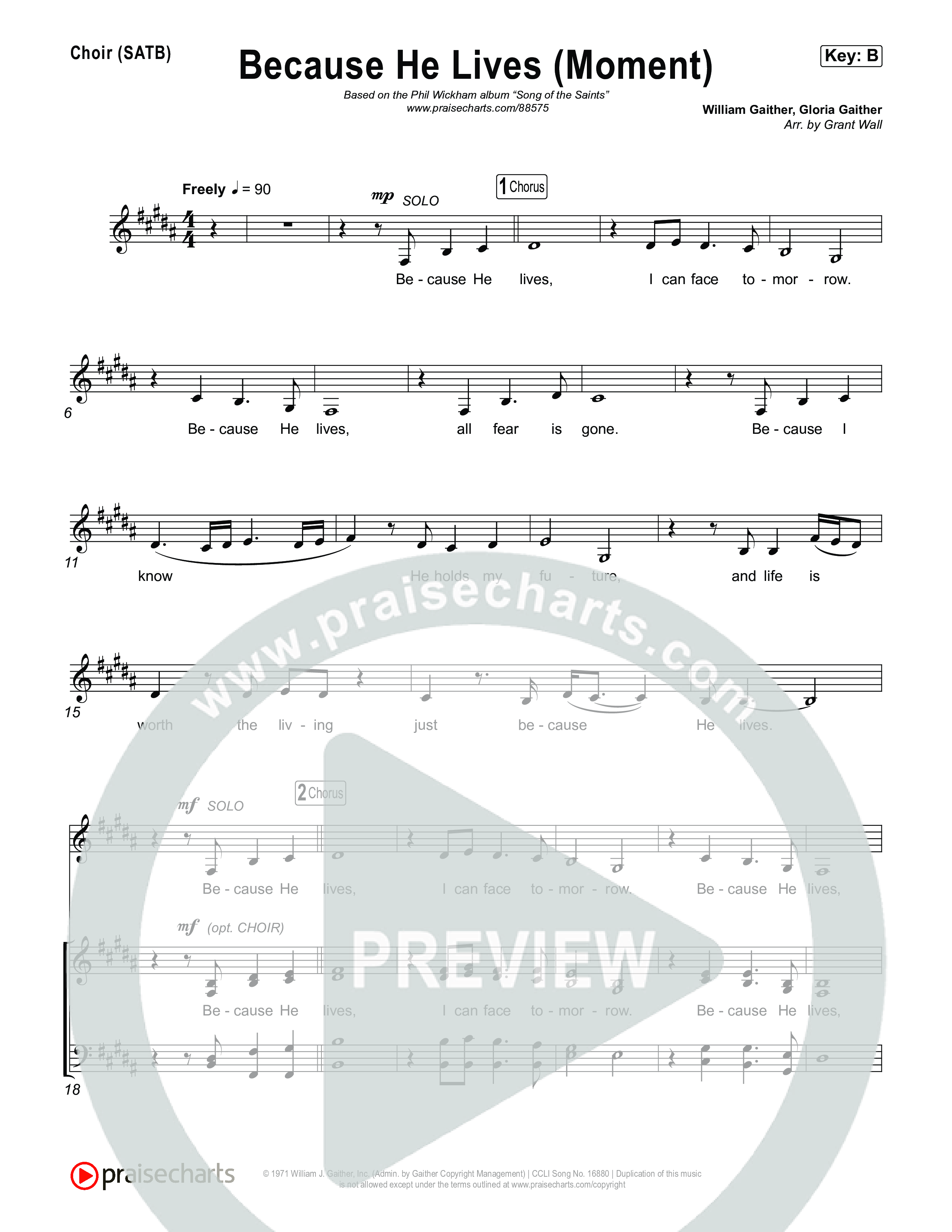 Because He Lives (Moment) Choir Sheet (SATB) (Phil Wickham)