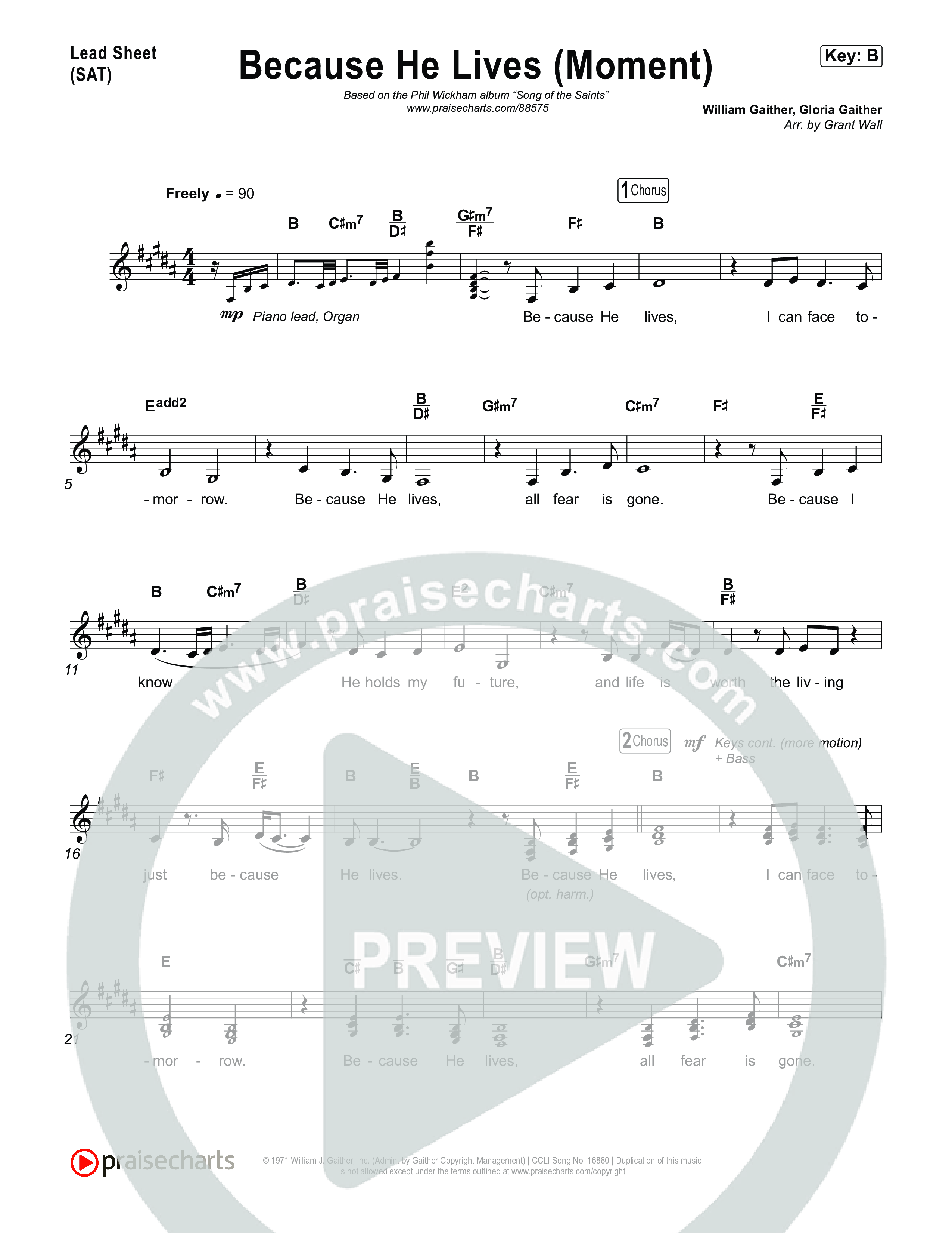 Because He Lives (Moment) Lead Sheet (SAT) (Phil Wickham)