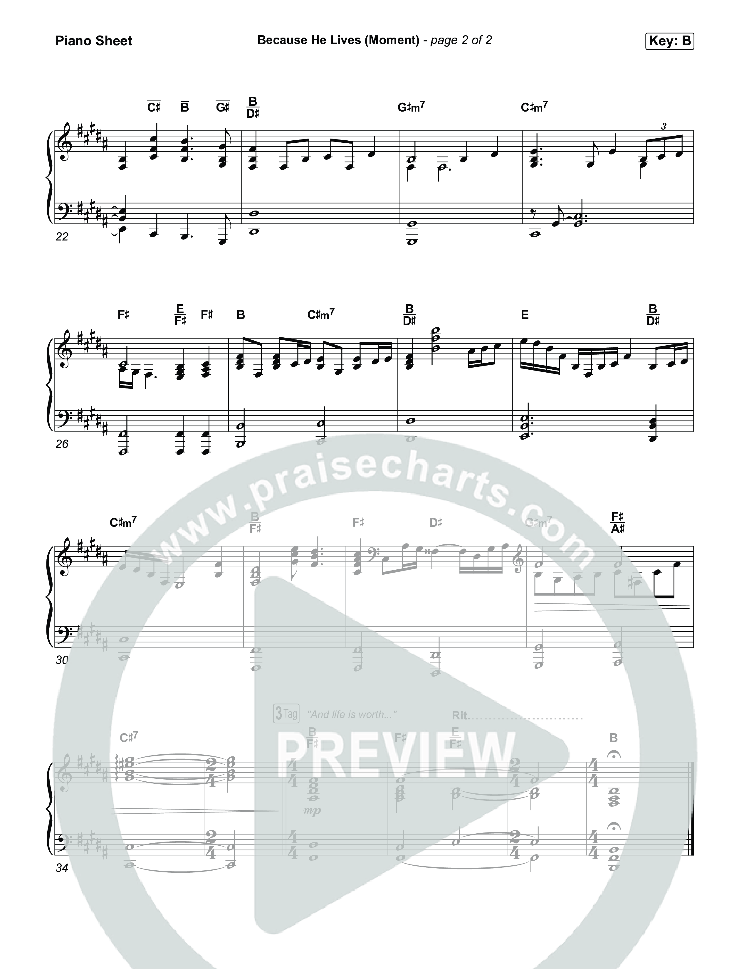 Because He Lives (Moment) Piano Sheet (Phil Wickham)