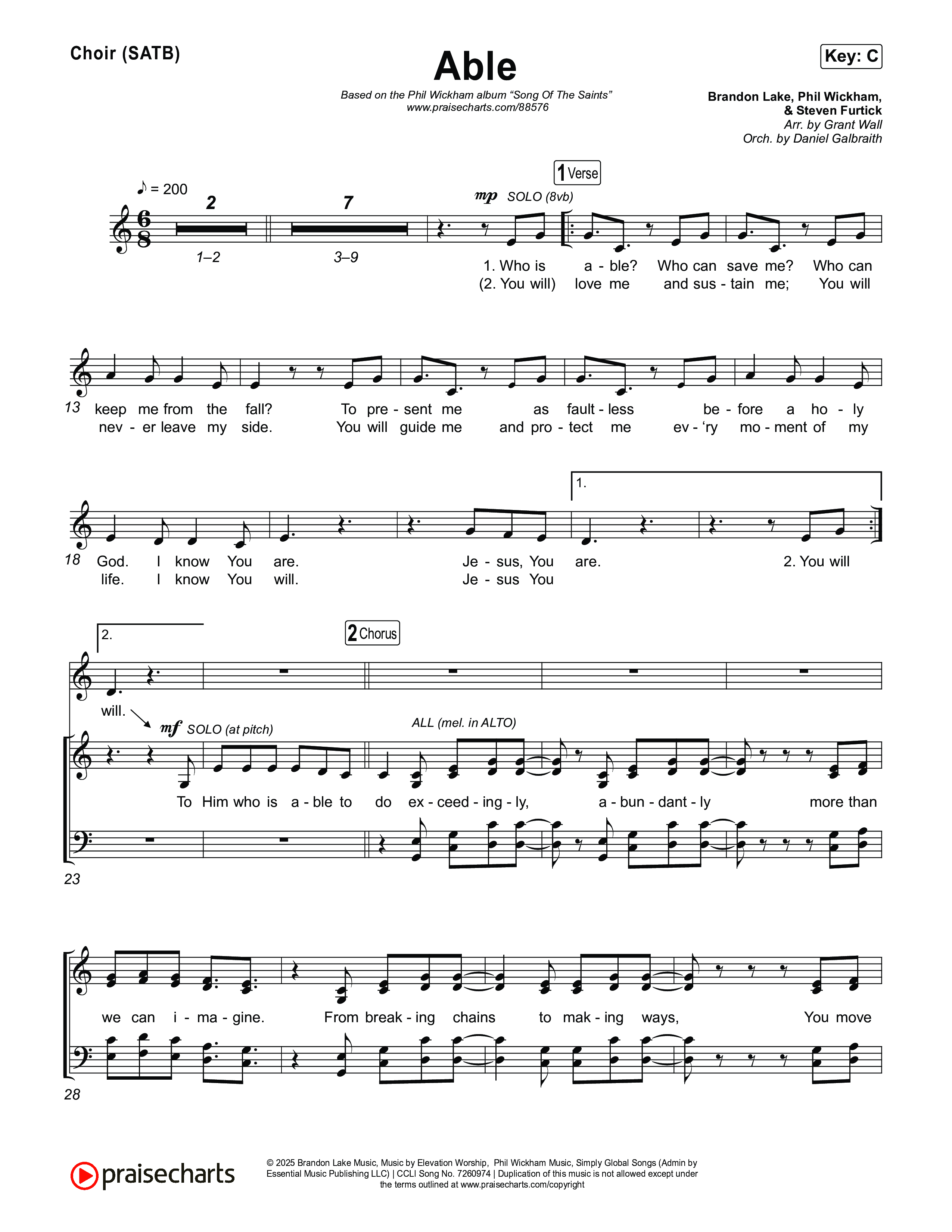 Able Choir Sheet (SATB) (Phil Wickham)