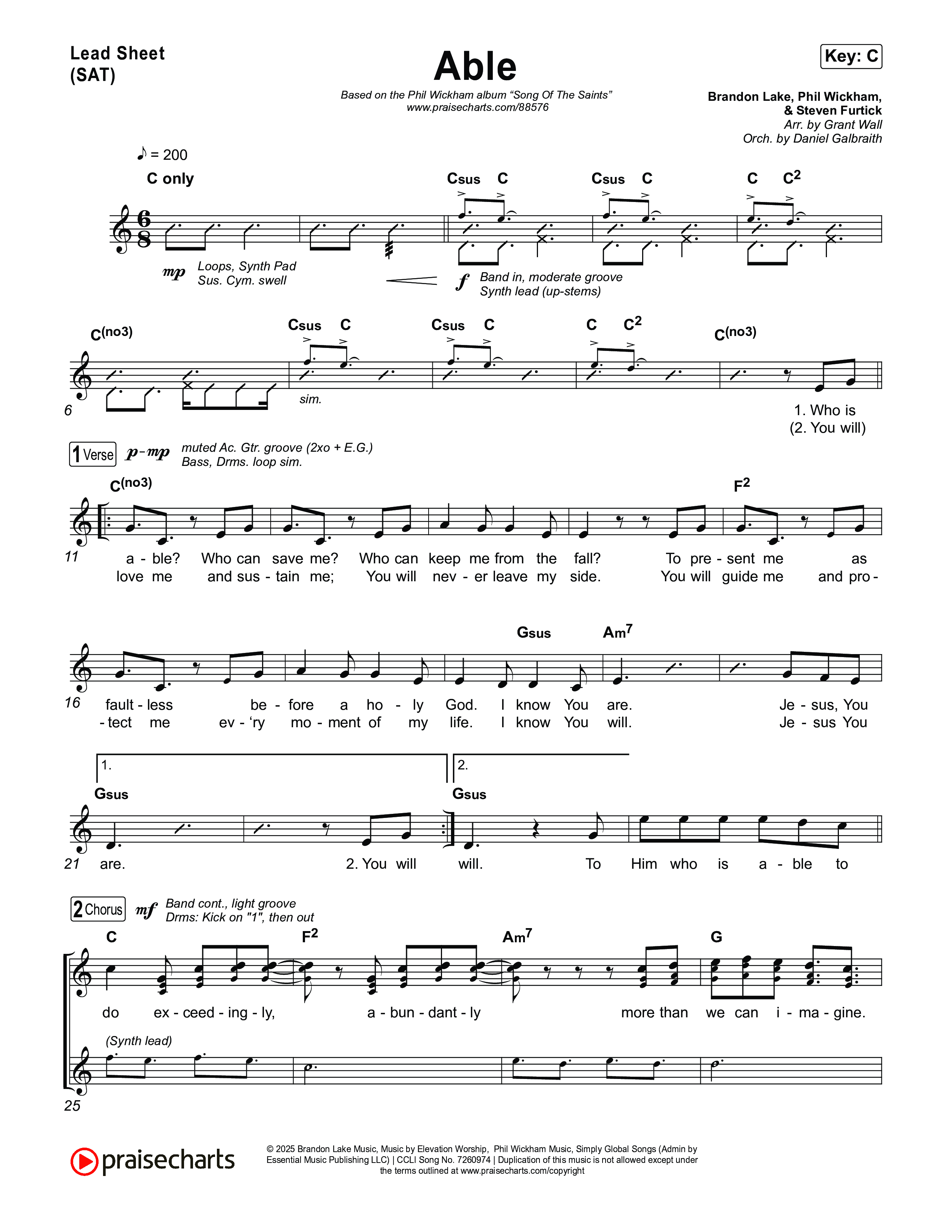 Able Lead Sheet (SAT) (Phil Wickham)