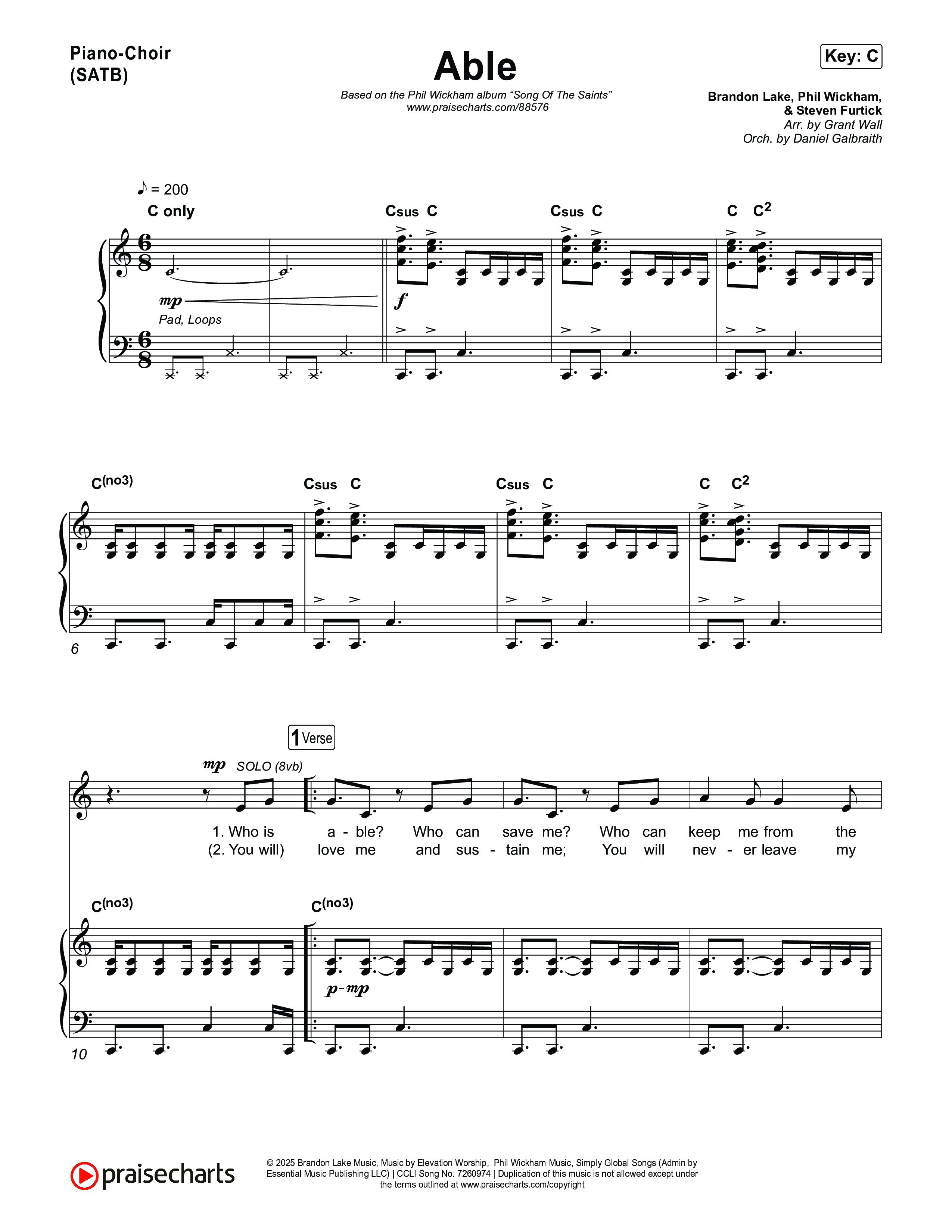 Able Piano/Vocal Pack (Phil Wickham)