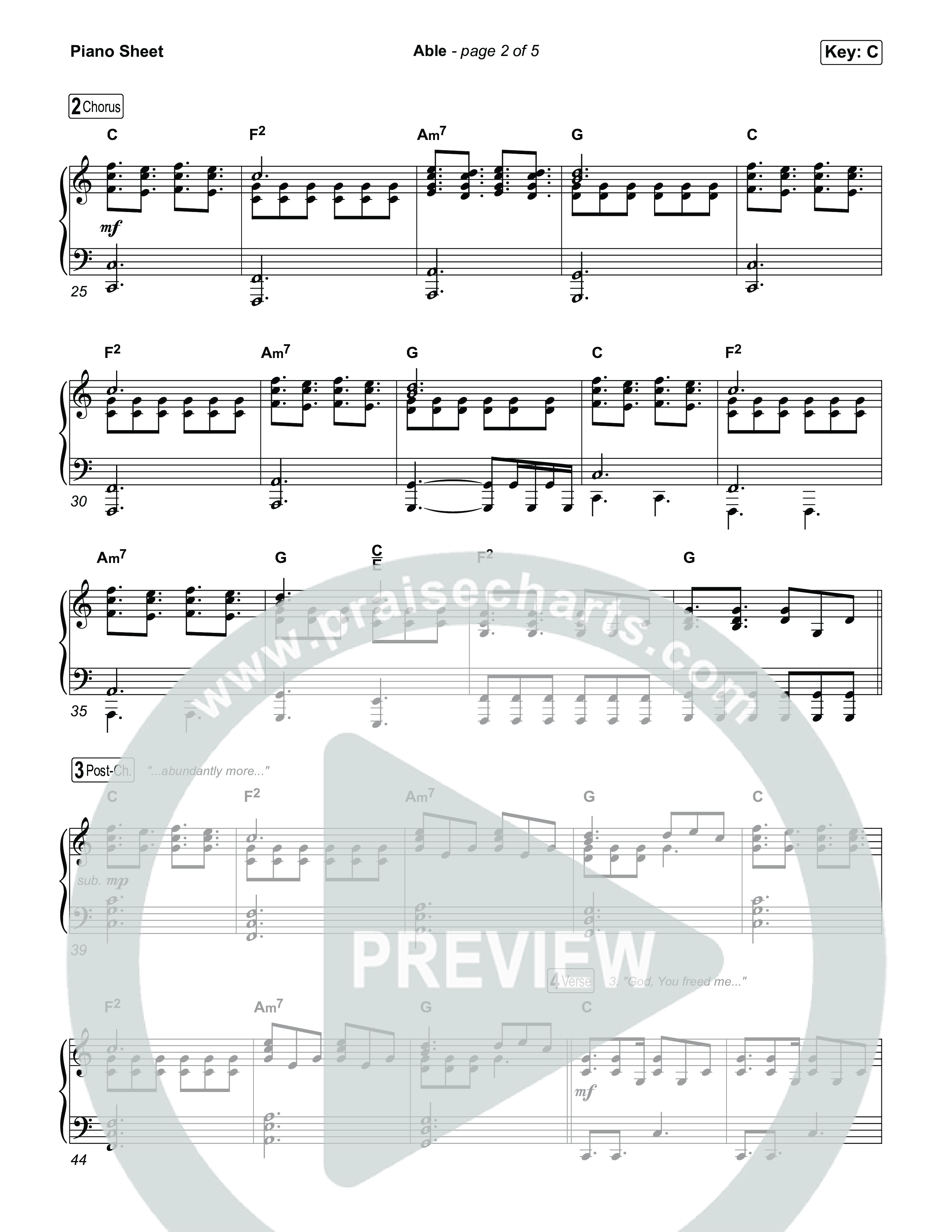 Able Piano Sheet (Phil Wickham)