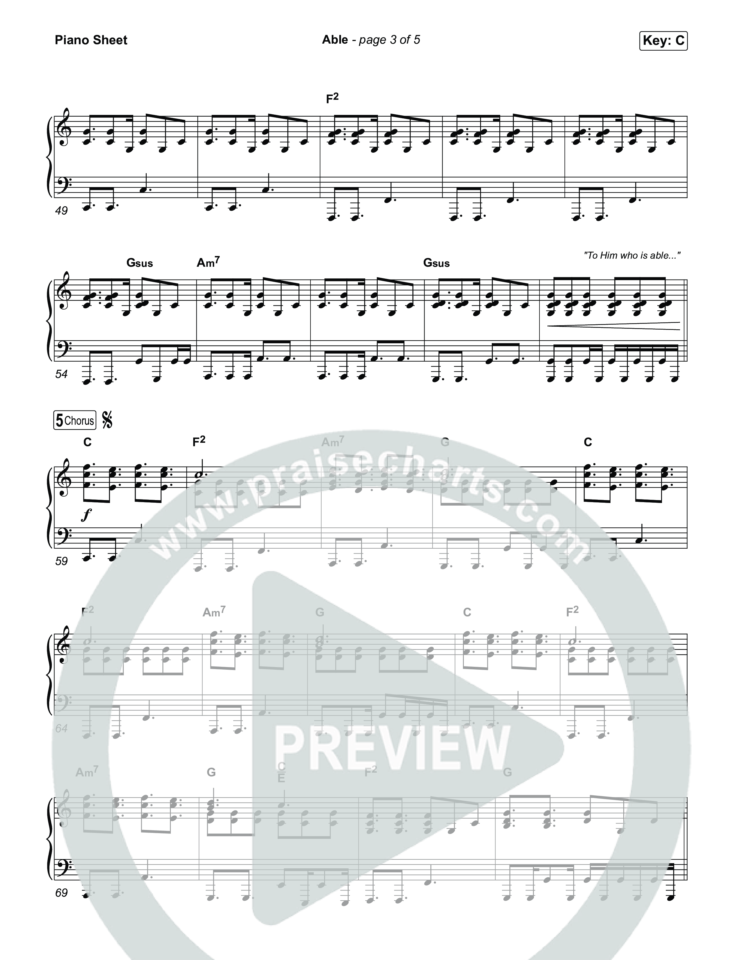 Able Piano Sheet (Phil Wickham)