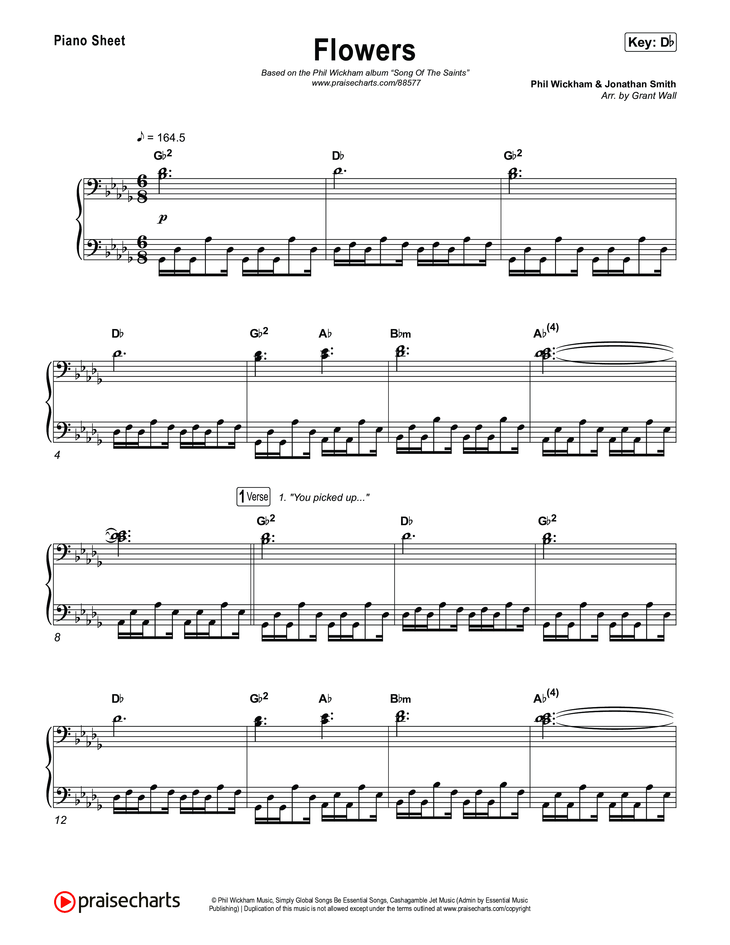 Flowers Piano Sheet (Phil Wickham)