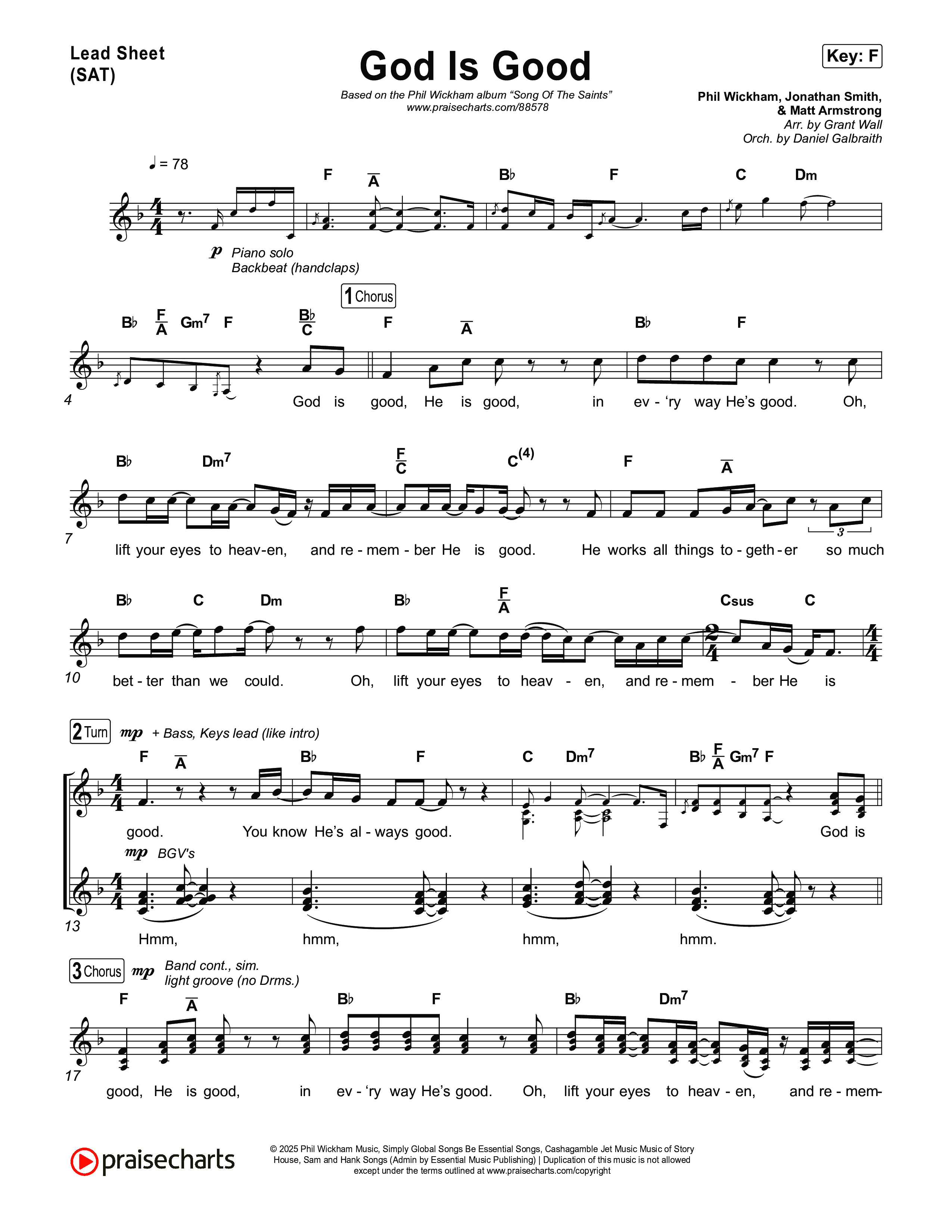 God Is Good Lead Sheet (SAT) (Phil Wickham)