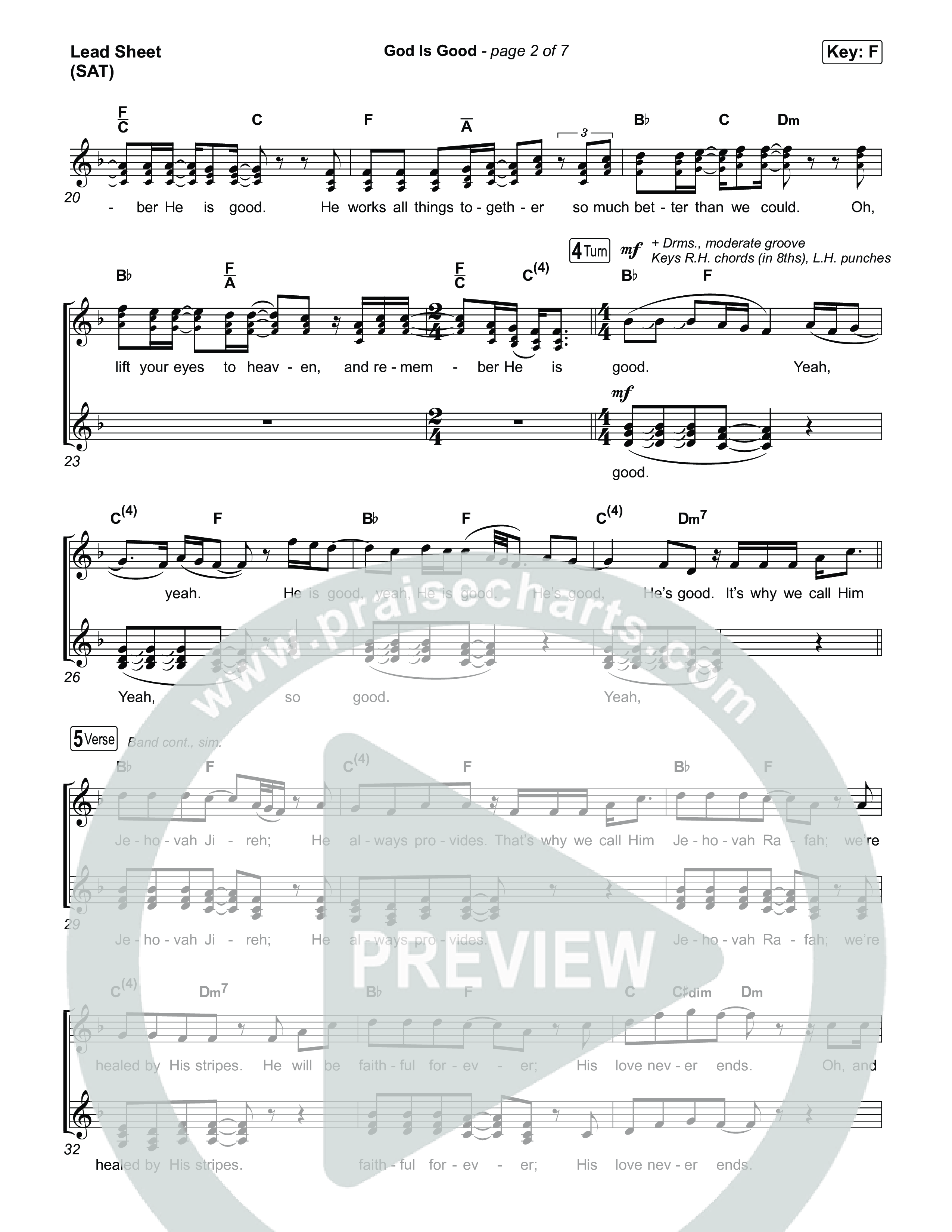 God Is Good Lead Sheet (SAT) (Phil Wickham)