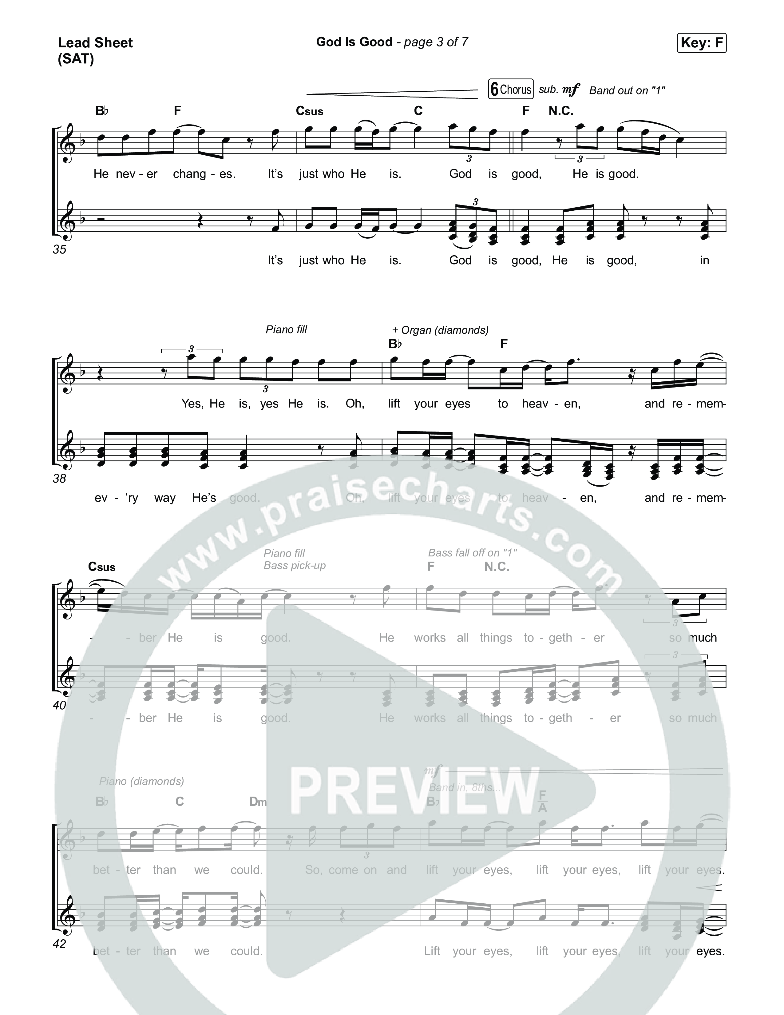 God Is Good Lead Sheet (SAT) (Phil Wickham)