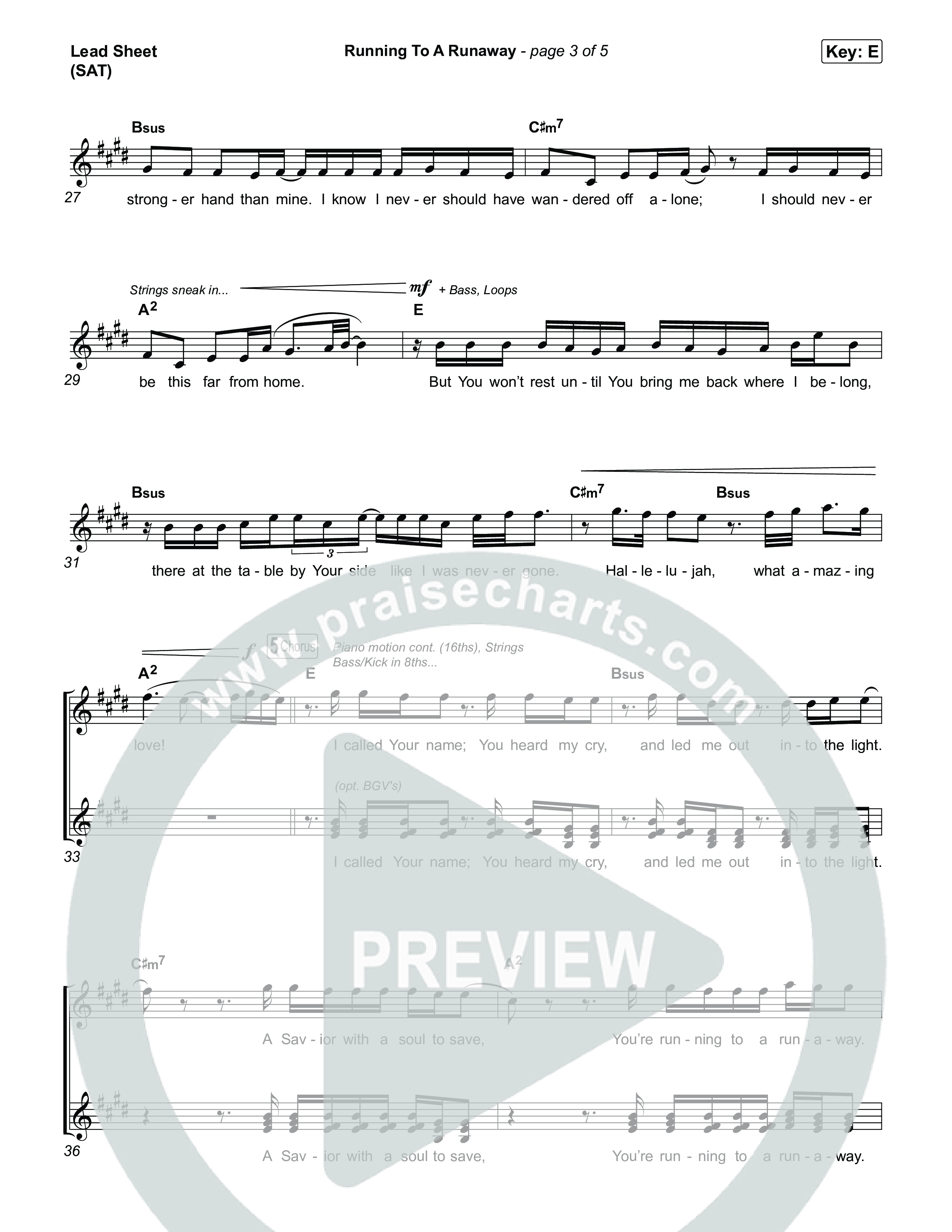 Running To A Runaway Lead Sheet (SAT) (Phil Wickham)