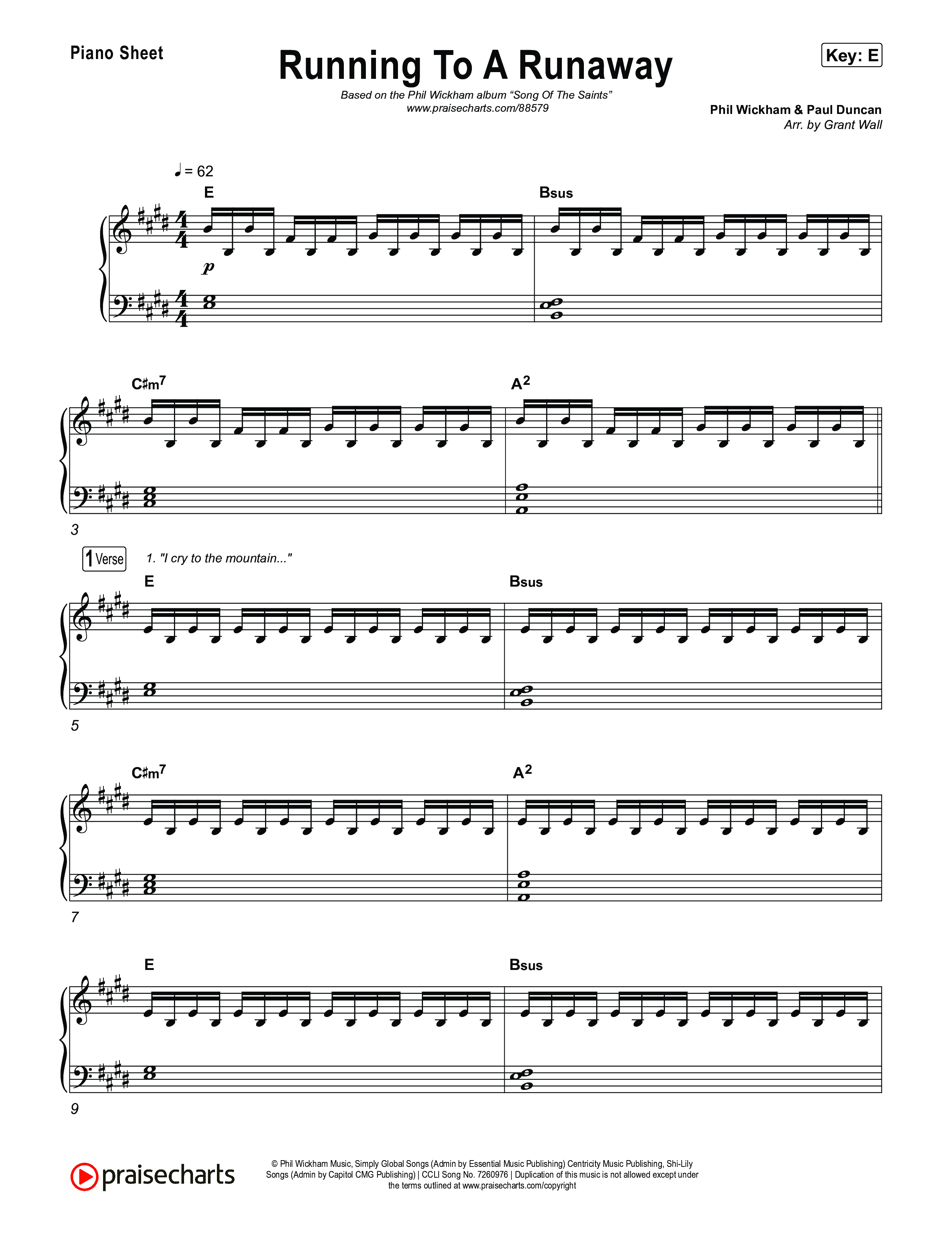 Running To A Runaway Piano Sheet (Phil Wickham)