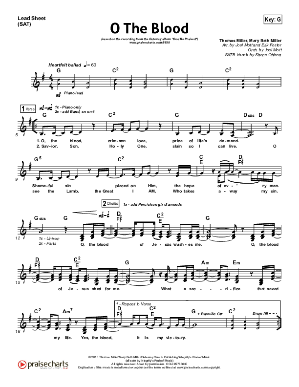 O The Blood Lead Sheet (SAT) (Gateway Worship)