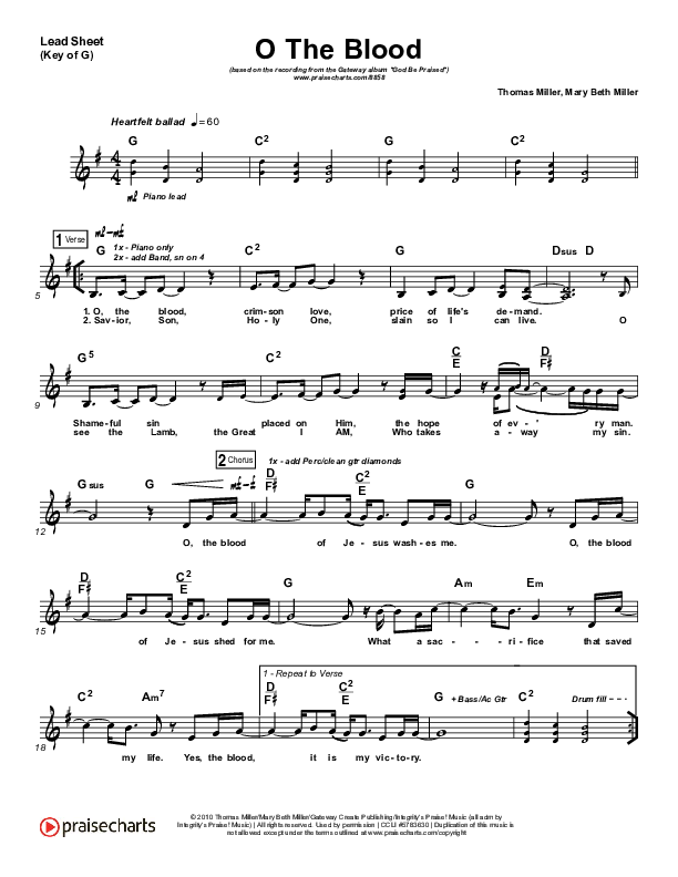 O The Blood Lead Sheet (Melody) (Gateway Worship)