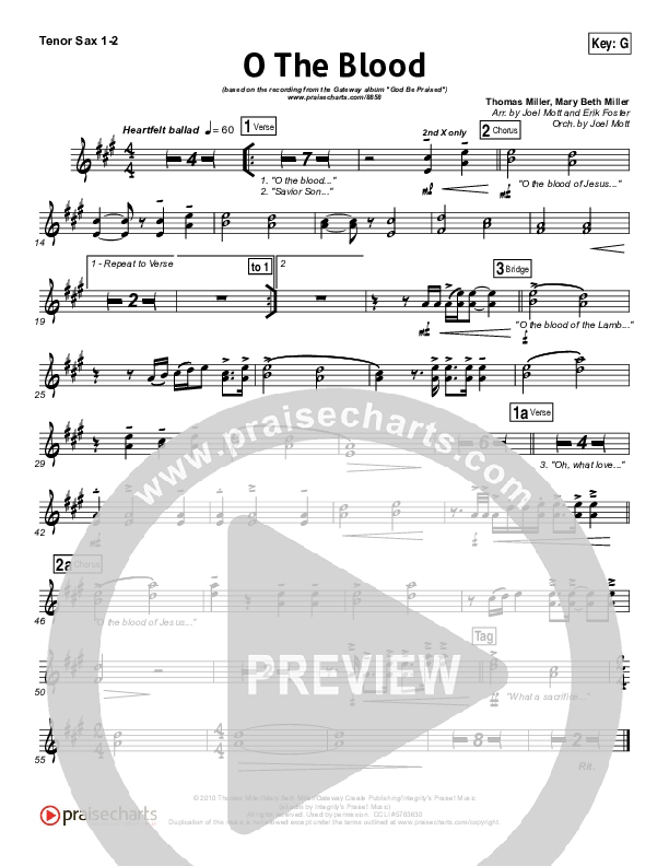 O The Blood Tenor Sax 1,2 (Gateway Worship)