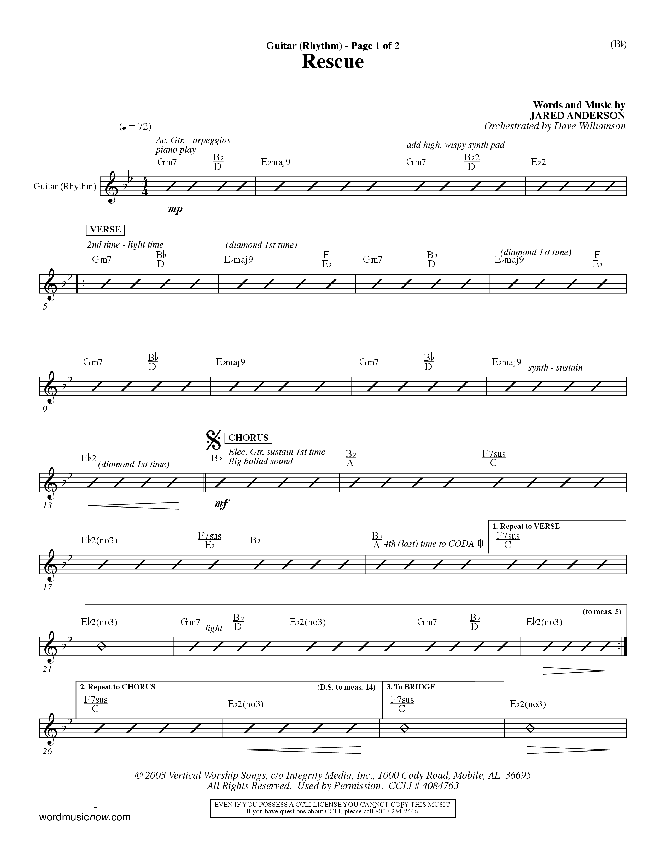 Rescue (Choral Anthem SATB) Acoustic Guitar (Word Music Choral / Orch. Dave Williamson)