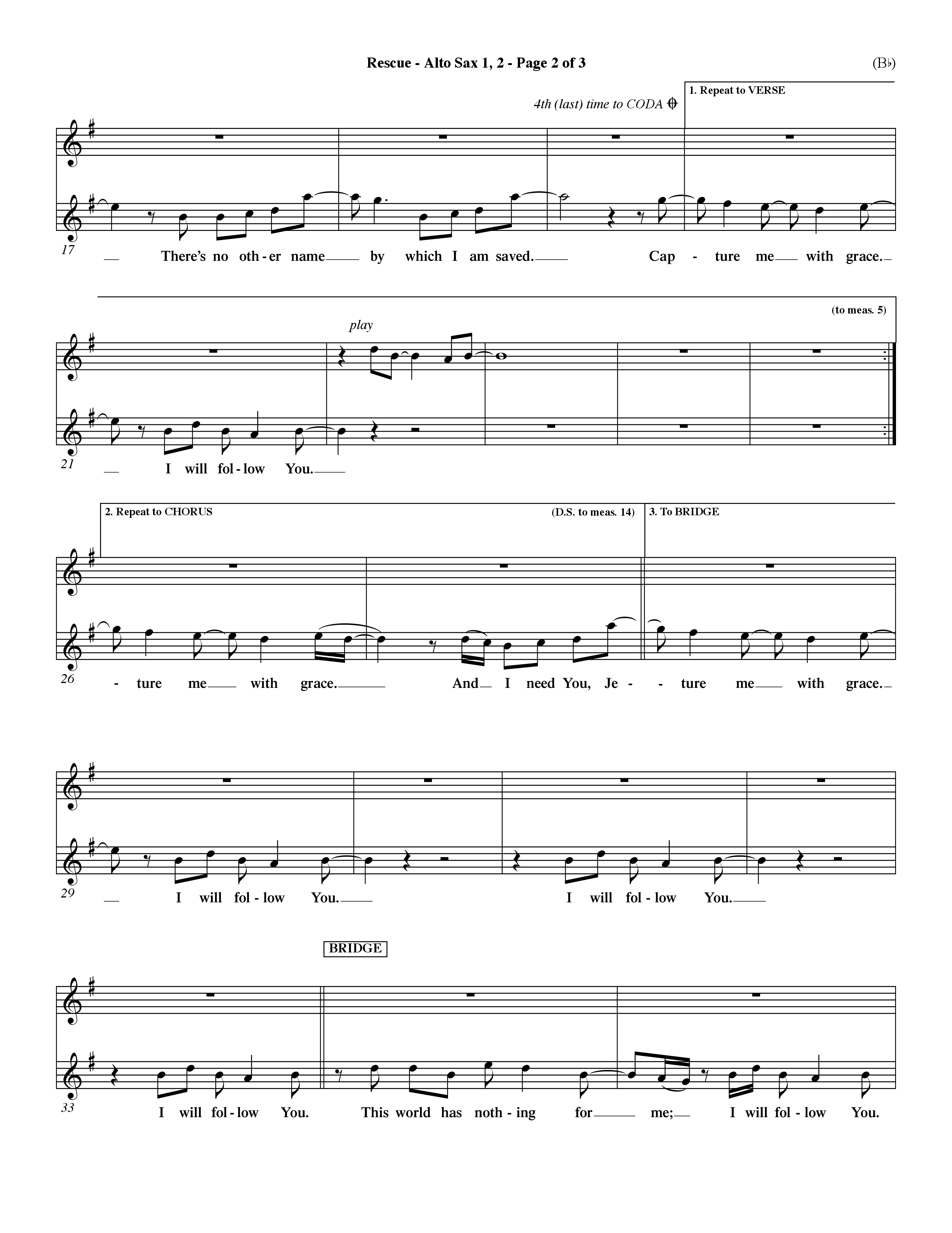 Rescue (Choral Anthem SATB) Alto Sax 1/2 (Word Music Choral / Orch. Dave Williamson)
