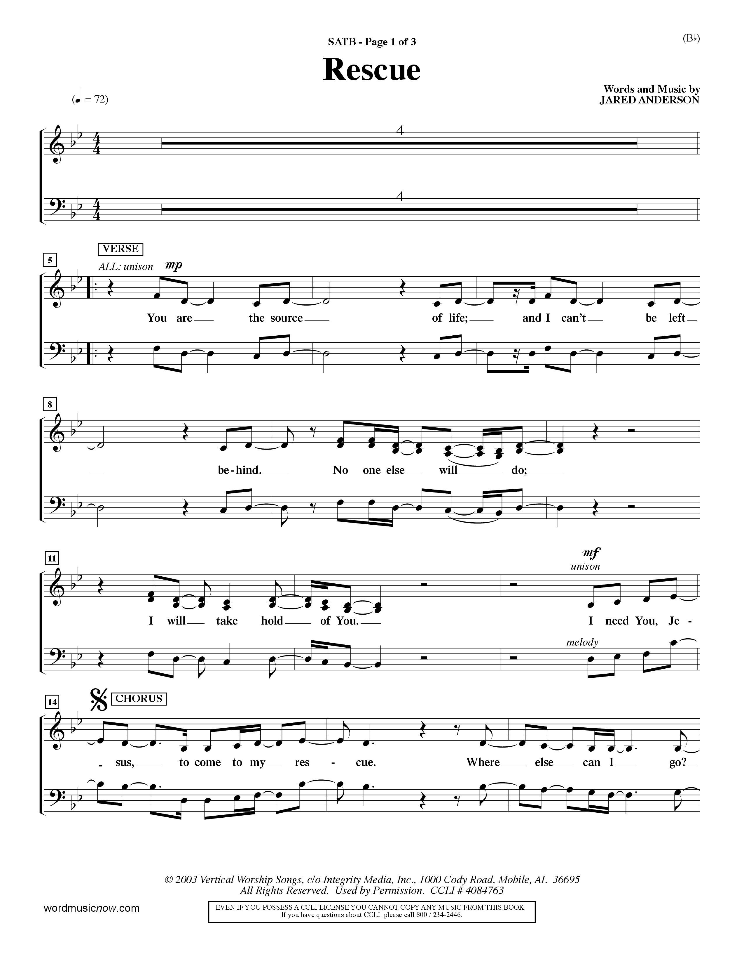 Rescue (Choral Anthem SATB) Choir Sheet (SATB) (Word Music Choral / Orch. Dave Williamson)