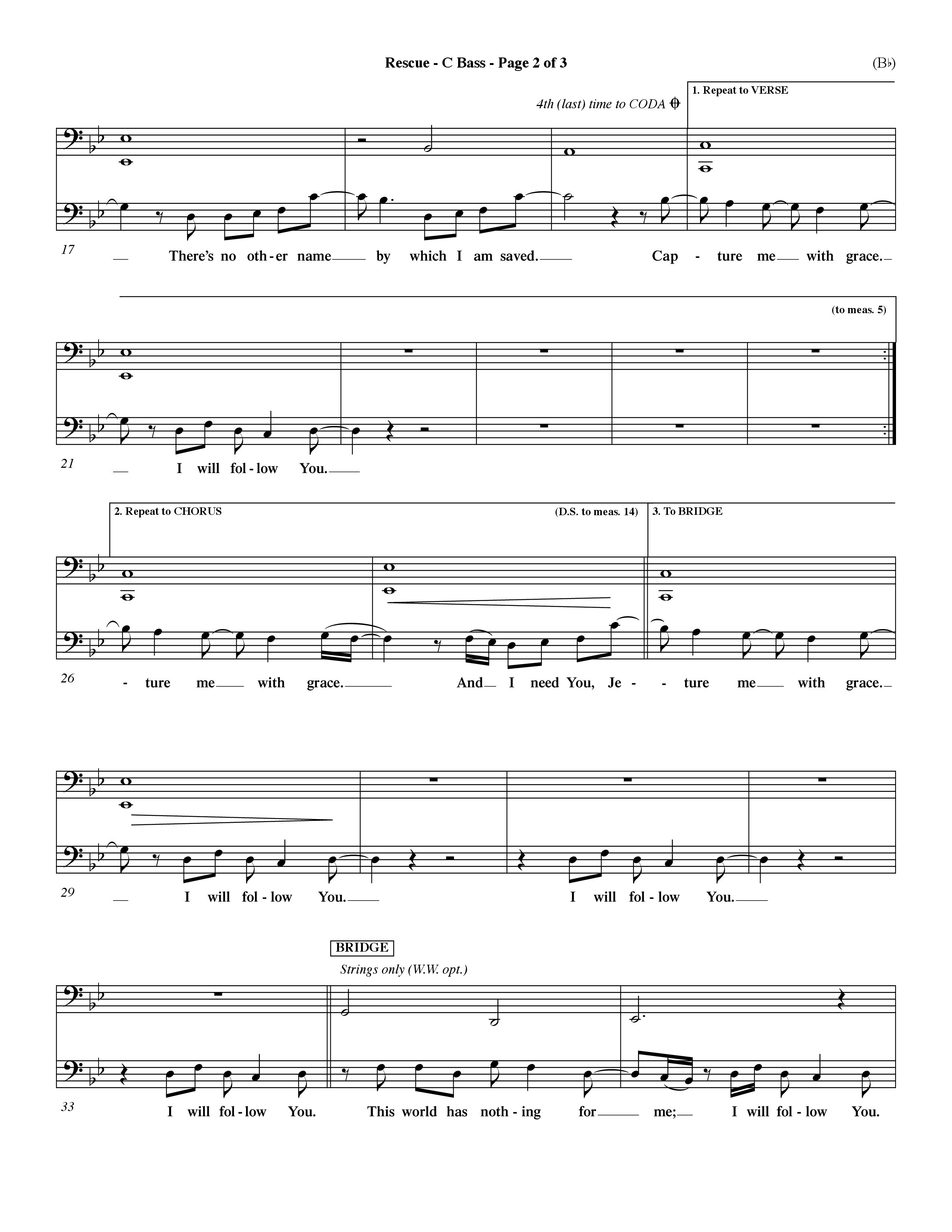 Rescue (Choral Anthem SATB) Contrabass (Word Music Choral / Orch. Dave Williamson)
