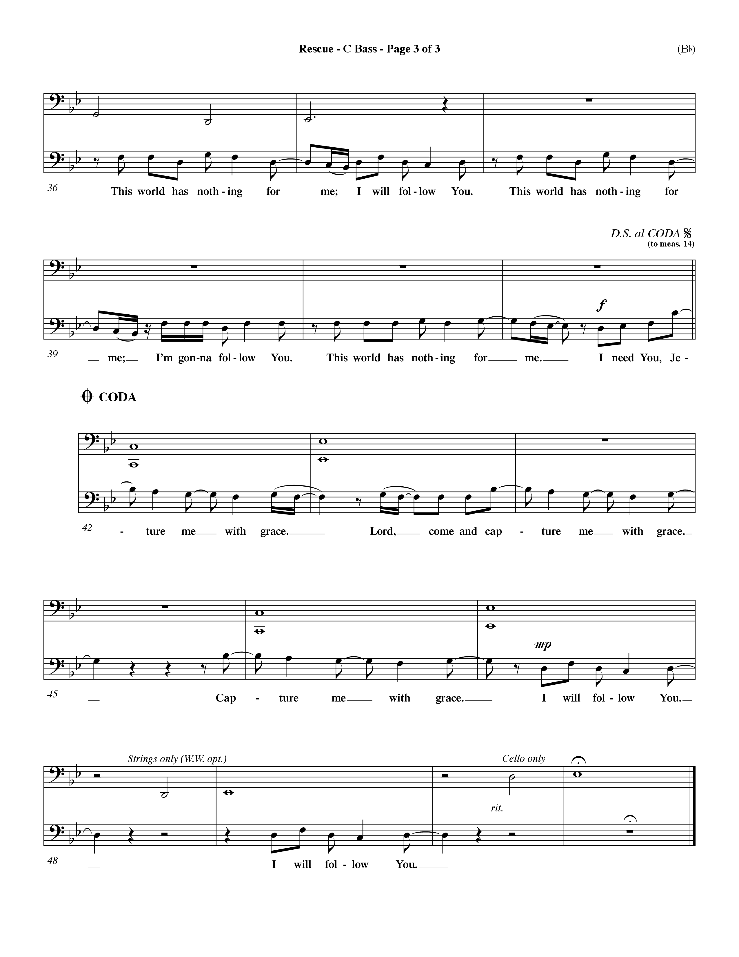 Rescue (Choral Anthem SATB) Contrabass (Word Music Choral / Orch. Dave Williamson)