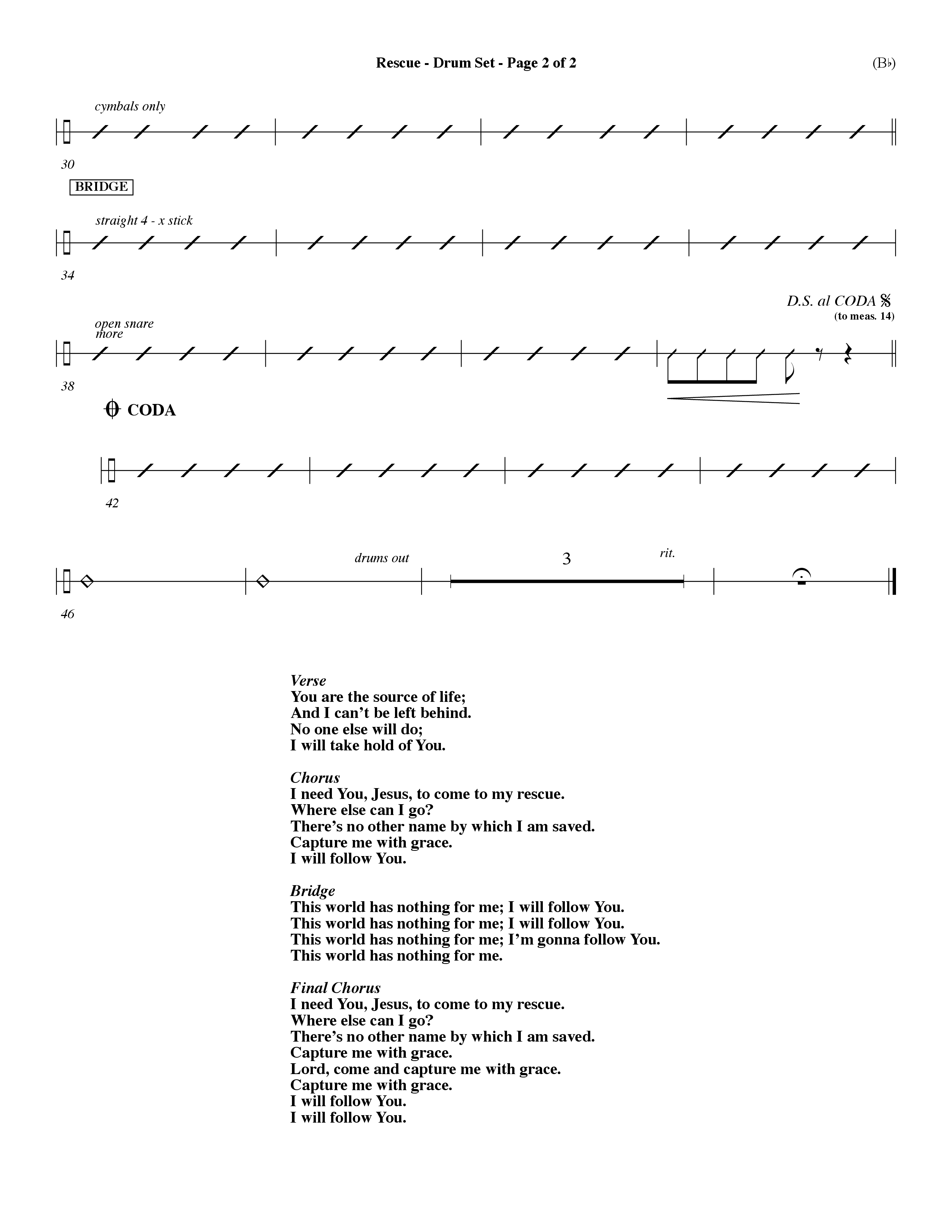 Rescue (Choral Anthem SATB) Drum Set (Word Music Choral / Orch. Dave Williamson)