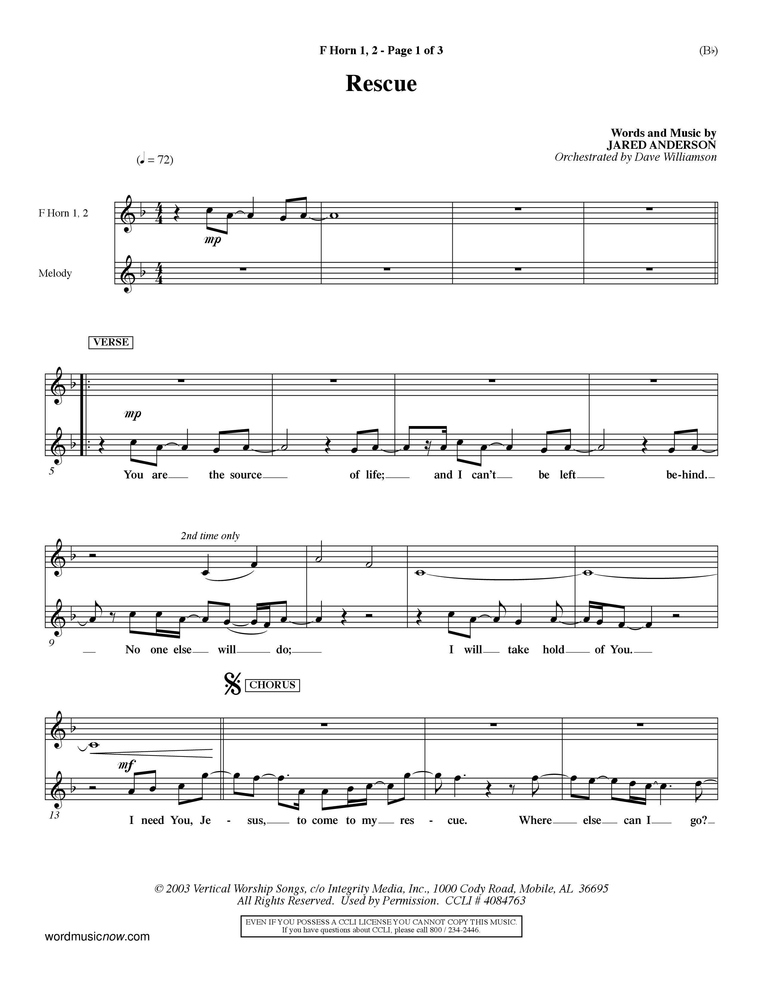 Rescue (Choral Anthem SATB) French Horn (Word Music Choral / Orch. Dave Williamson)