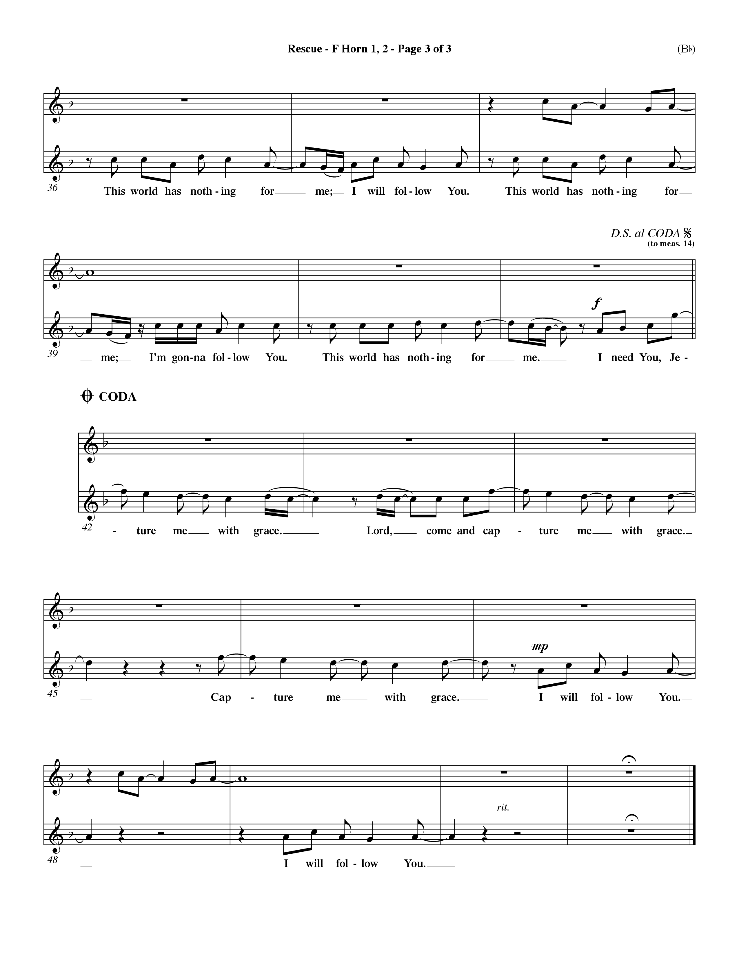 Rescue (Choral Anthem SATB) French Horn (Word Music Choral / Orch. Dave Williamson)