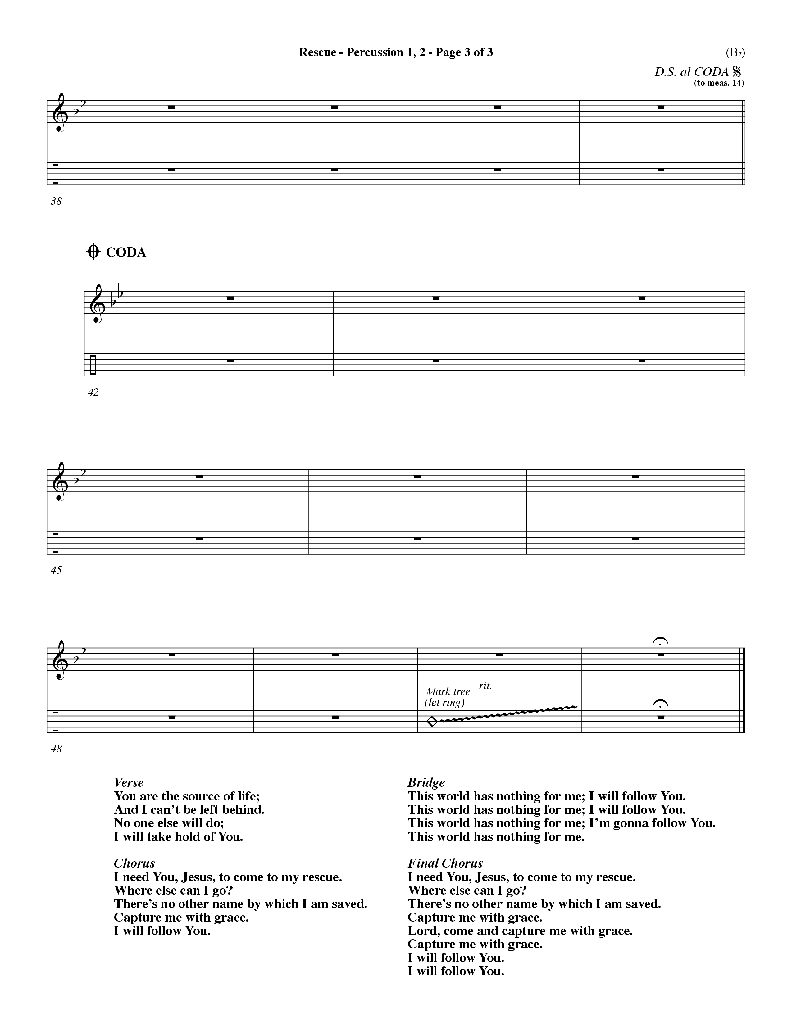 Rescue (Choral Anthem SATB) Percussion 1/2 (Word Music Choral / Orch. Dave Williamson)