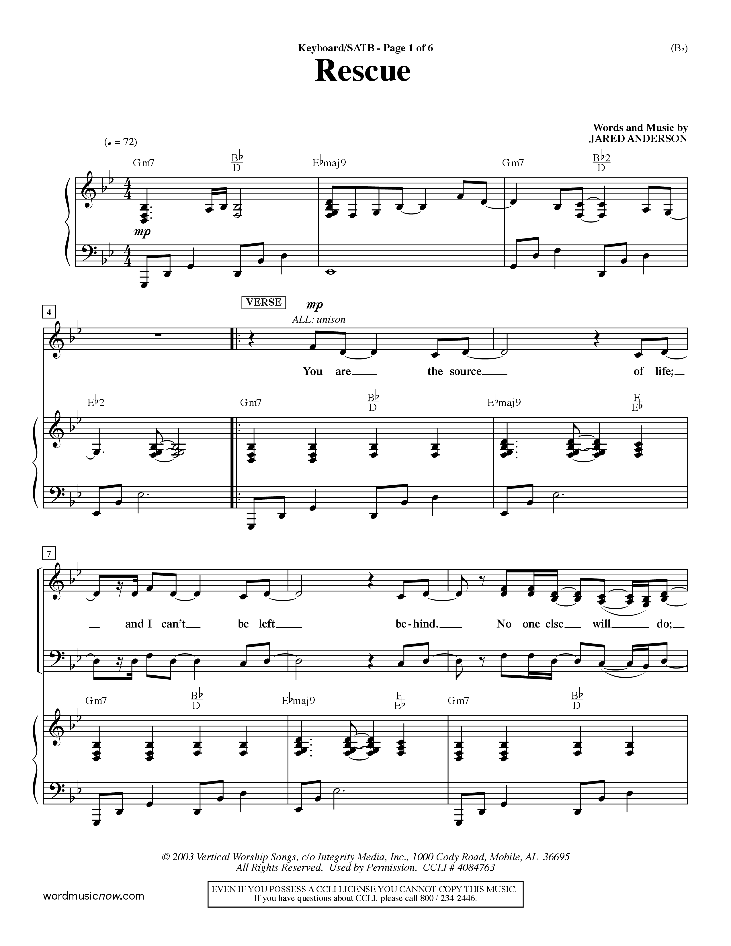 Rescue (Choral Anthem SATB) Keyboard/Vocal (SATB) (Word Music Choral / Orch. Dave Williamson)