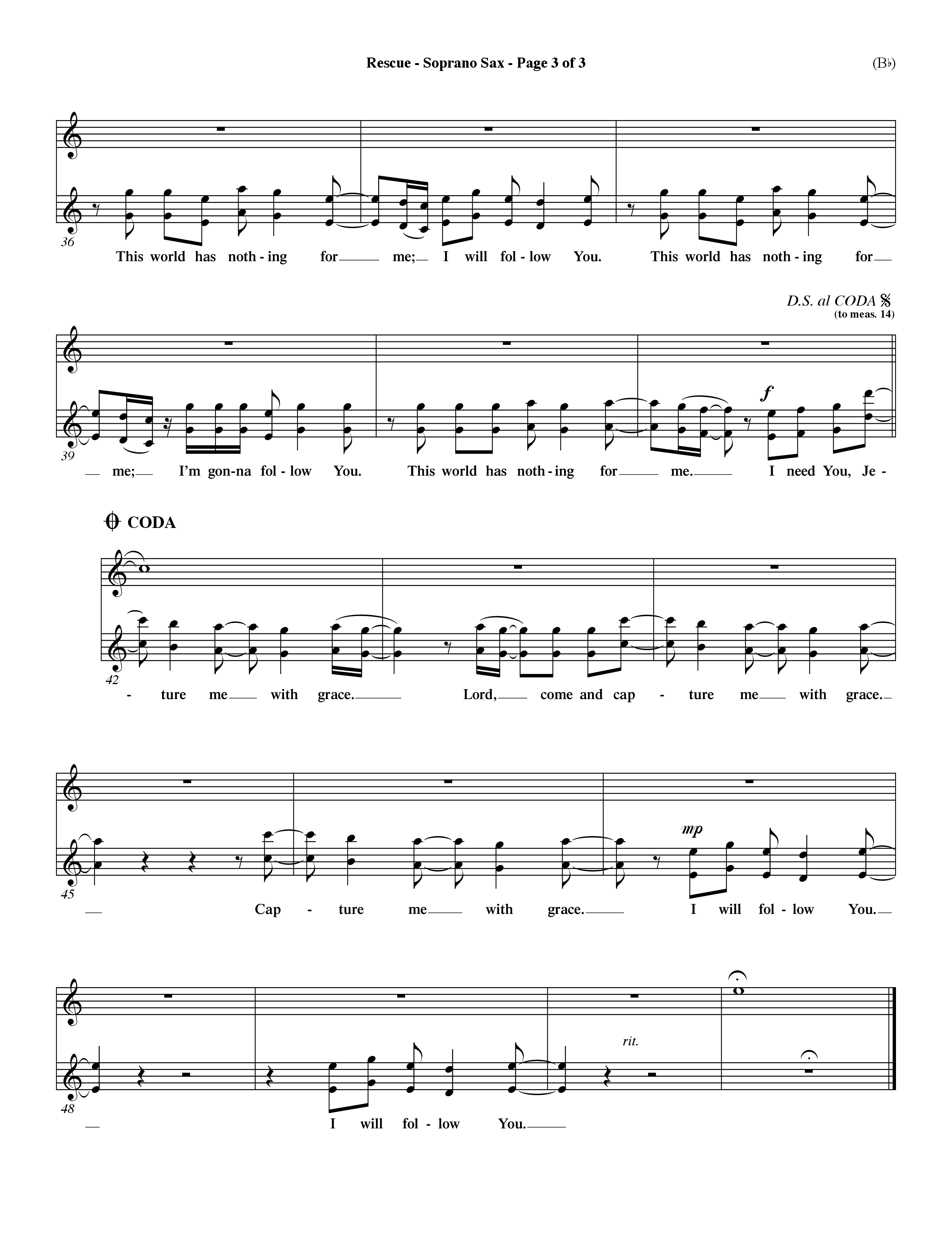 Rescue (Choral Anthem SATB) Saxophone (Word Music Choral / Orch. Dave Williamson)