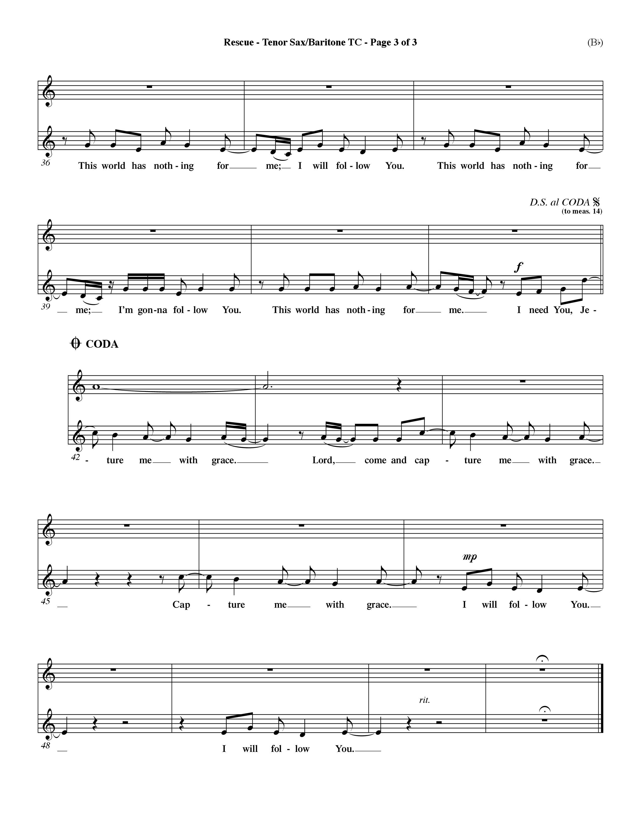 Rescue (Choral Anthem SATB) Tenor Sax/Baritone T.C. (Word Music Choral / Orch. Dave Williamson)