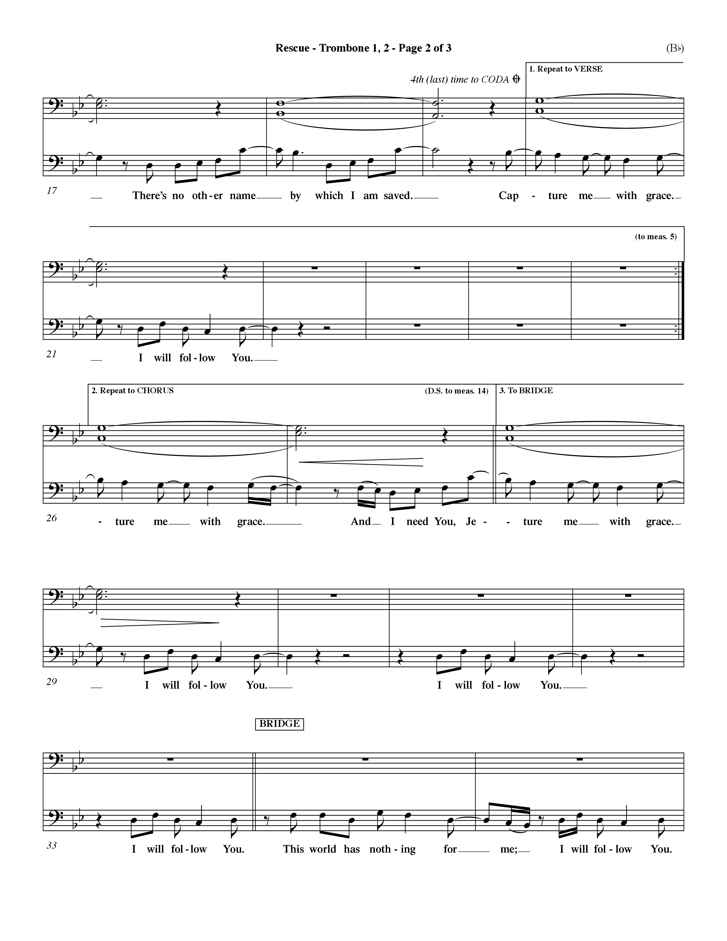 Rescue (Choral Anthem SATB) Trombone 1/2 (Word Music Choral / Orch. Dave Williamson)