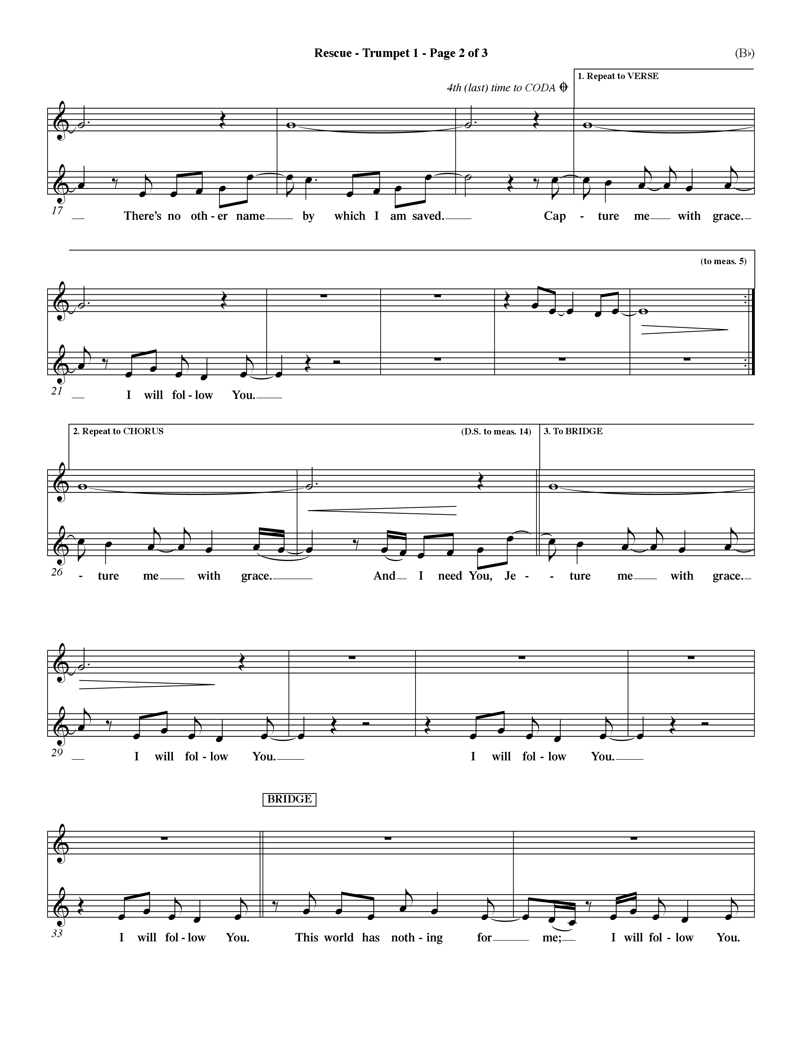 Rescue (Choral Anthem SATB) Trumpet 1 (Word Music Choral / Orch. Dave Williamson)