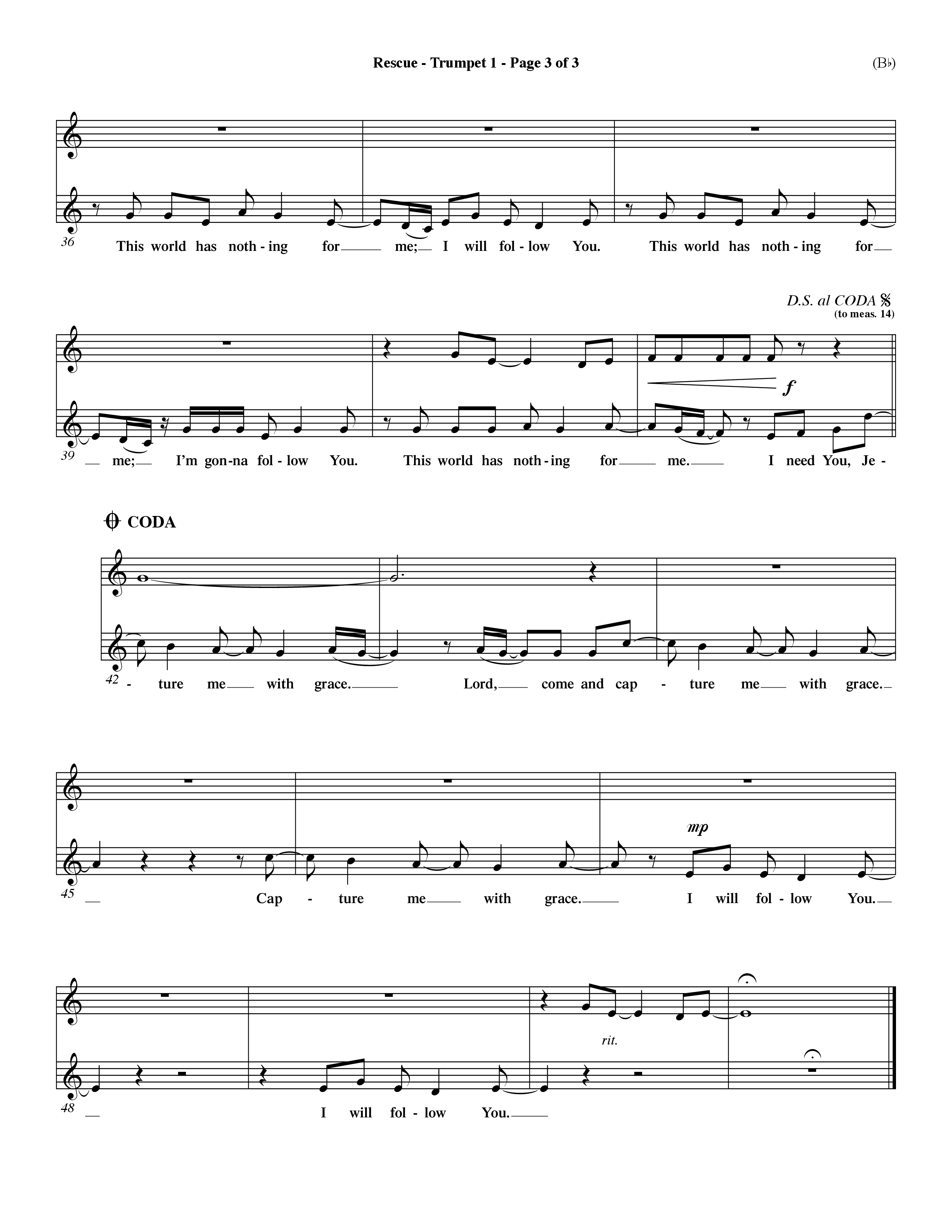 Rescue (Choral Anthem SATB) Trumpet 1 (Word Music Choral / Orch. Dave Williamson)